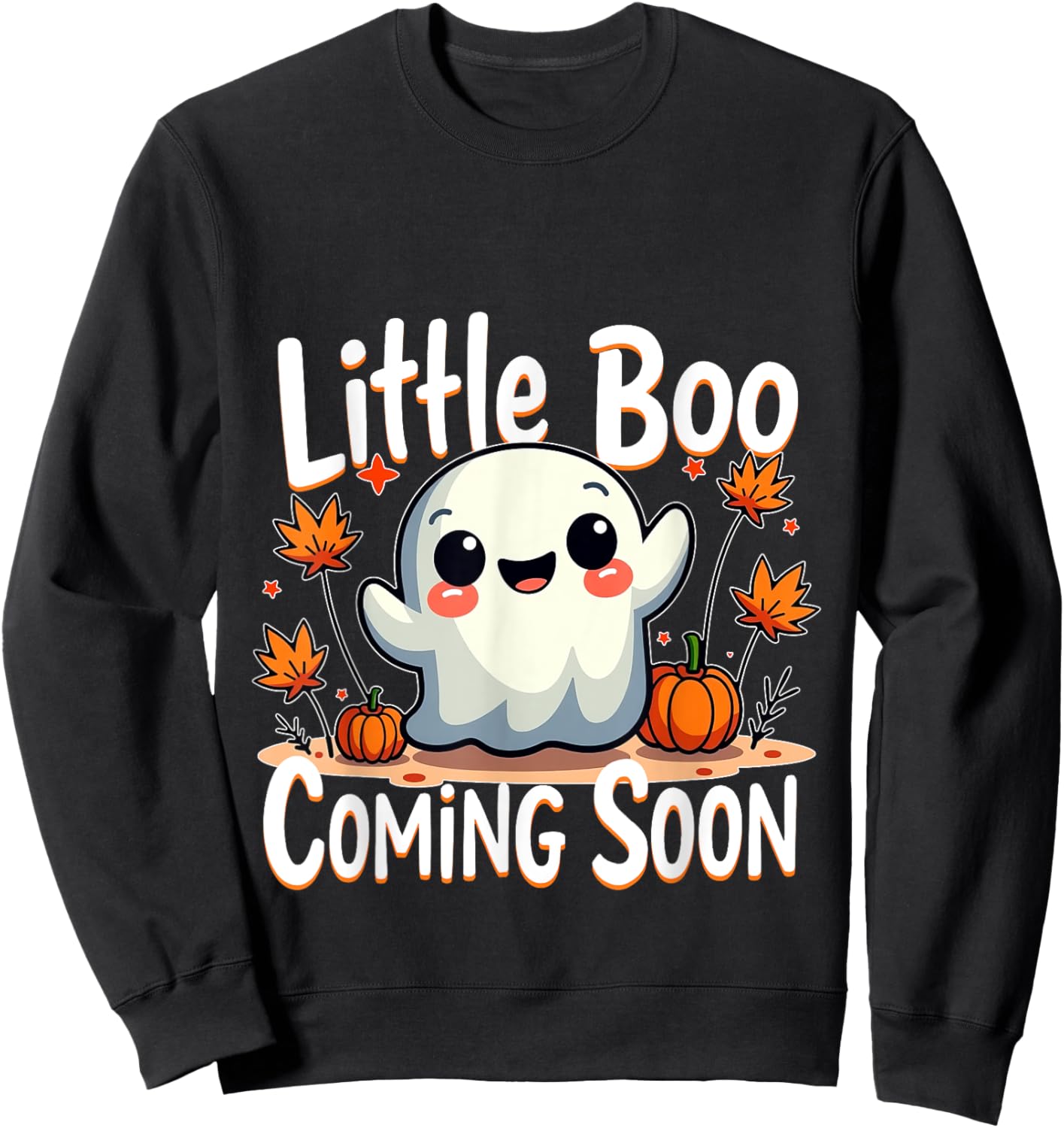Little Boo Funny and Cute Halloween Pregnancy Announcement Sweatshirt - Sweatshirt | Black
