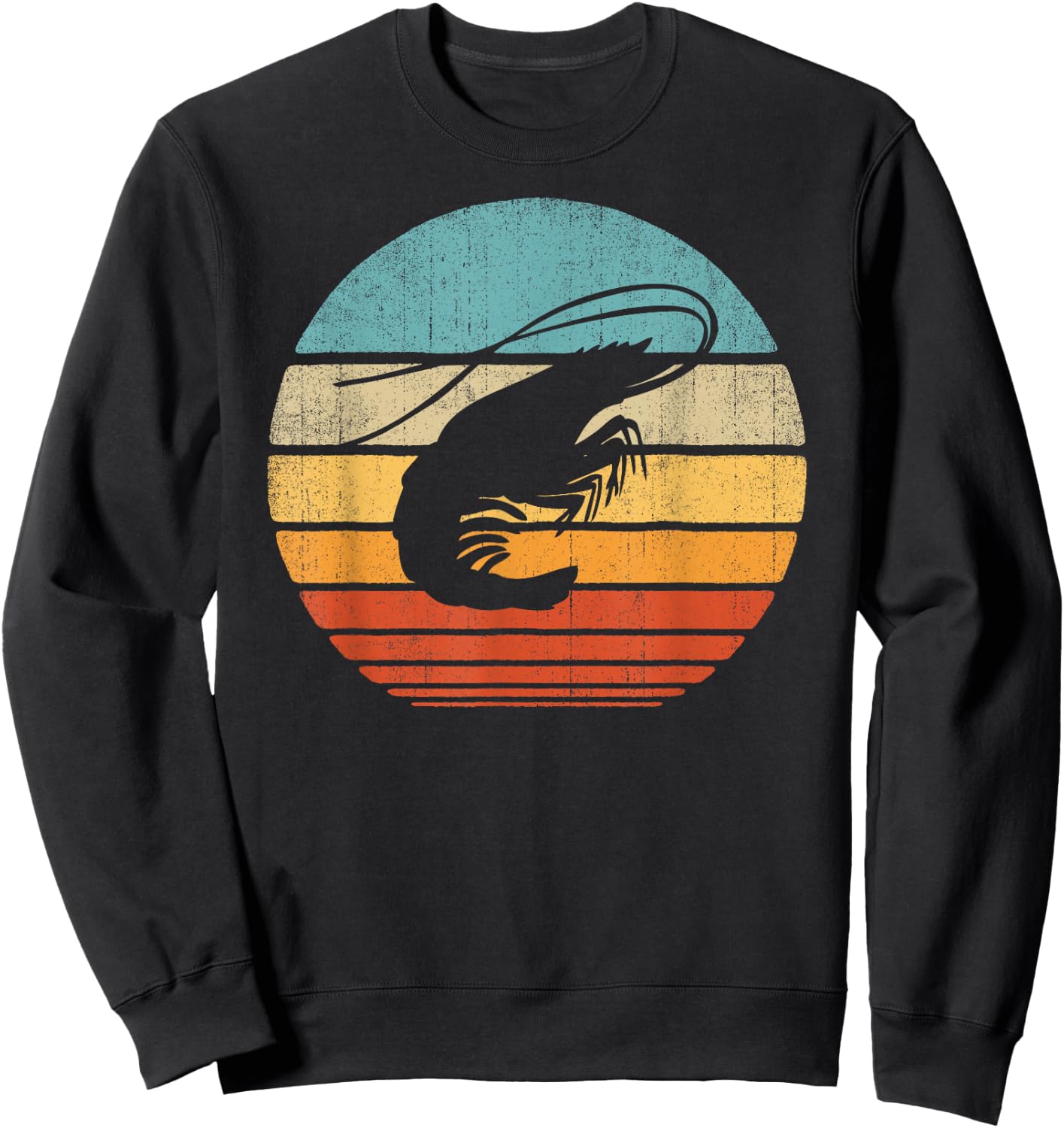 Shrimp Retro Vintage 60s 70s Sunset Sea Animal Seafood Lover Sweatshirt - Sweatshirt | Black