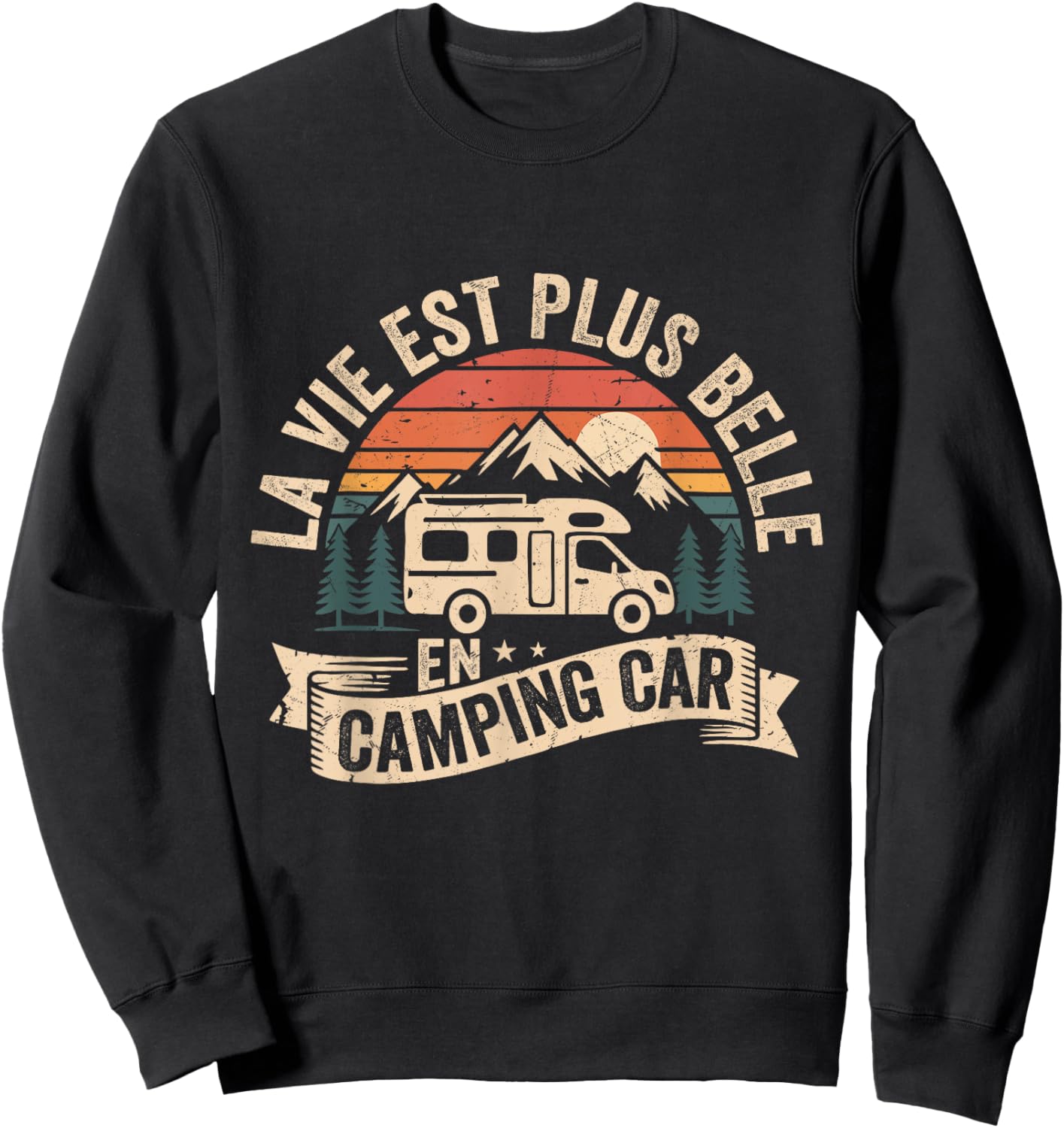 Retro Camper - Life Is More Beautiful in Camper Van Sweatshirt - Sweatshirt | Black