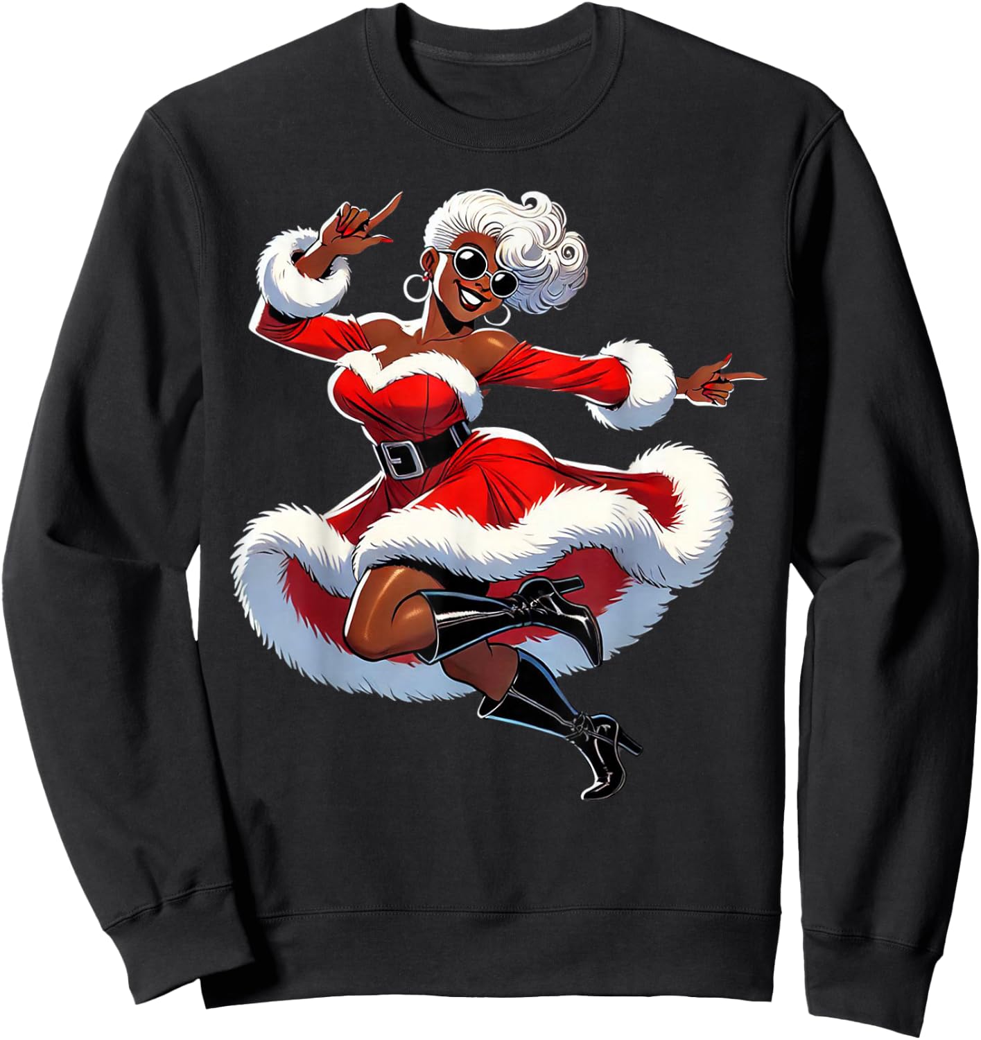 African Santa Wife Dancing African American Christmas Sweatshirt - Sweatshirt | Black