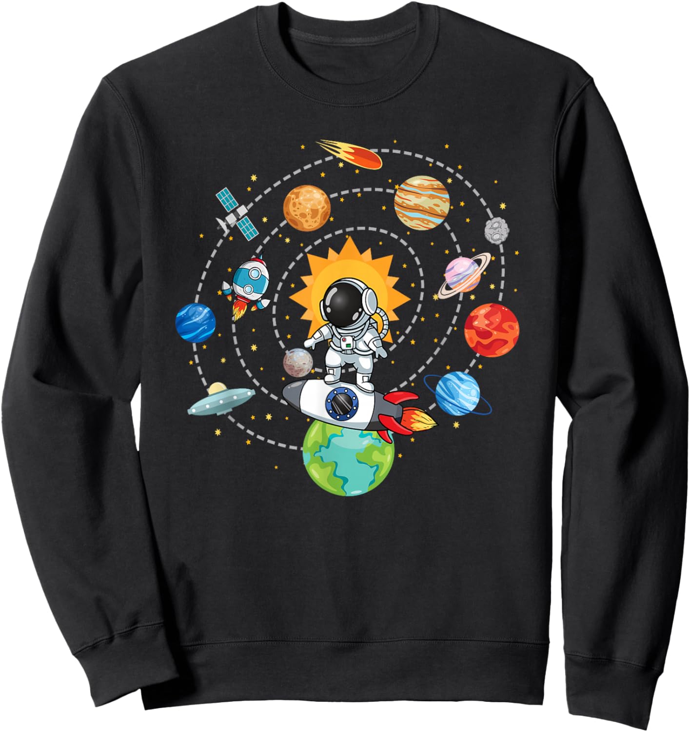 Solar System Planets Space Astronaut Universe Galaxy Kids Sweatshirt - Sweatshirt | Black
