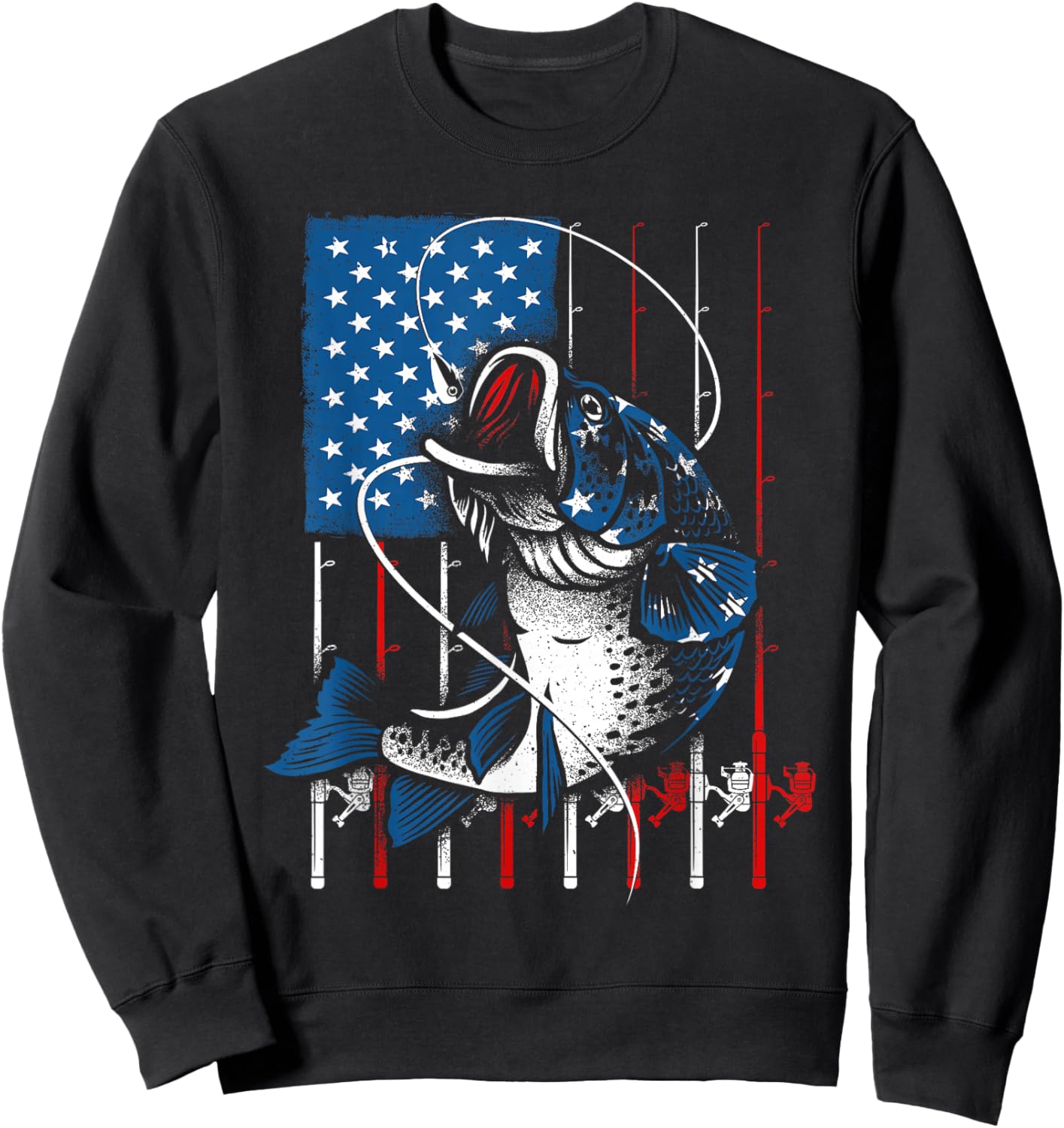 Cool Fishing Women American Flag USA Fish Lover Sweatshirt - Sweatshirt | Black
