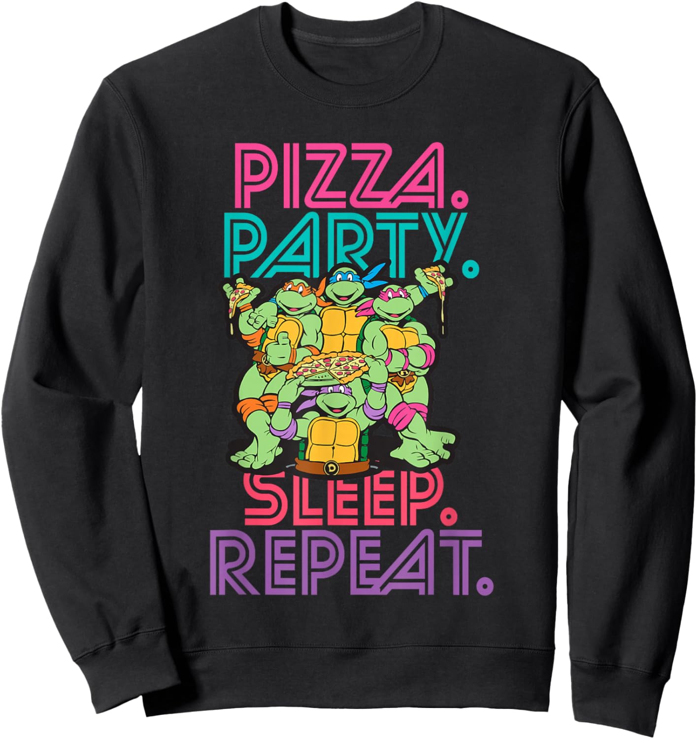 Teenage Mutant Ninja Turtles Pizza Party Sleep Repeat Neon Sweatshirt - Sweatshirt | Black