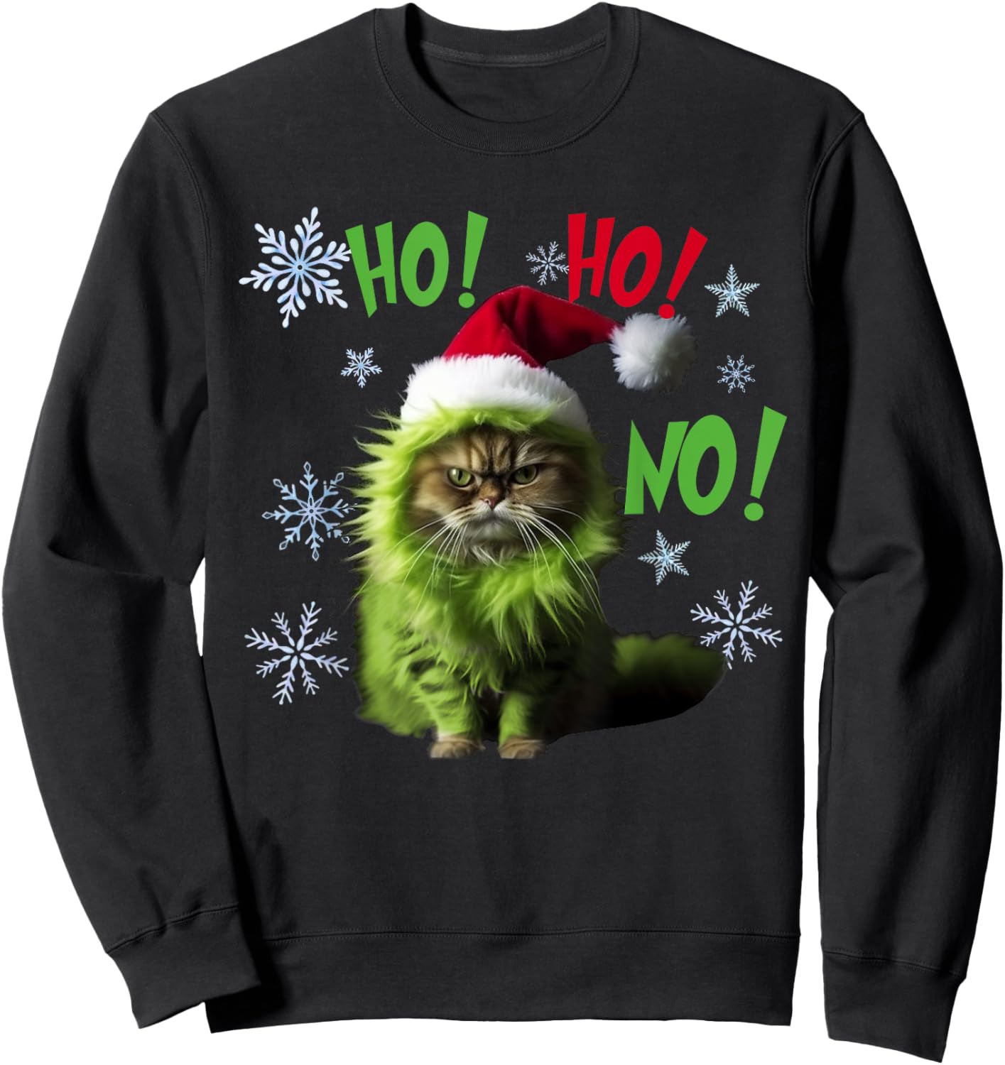 Ho Ho No - Funny Bad Cat Christmas Sweatshirt - Sweatshirt | Black