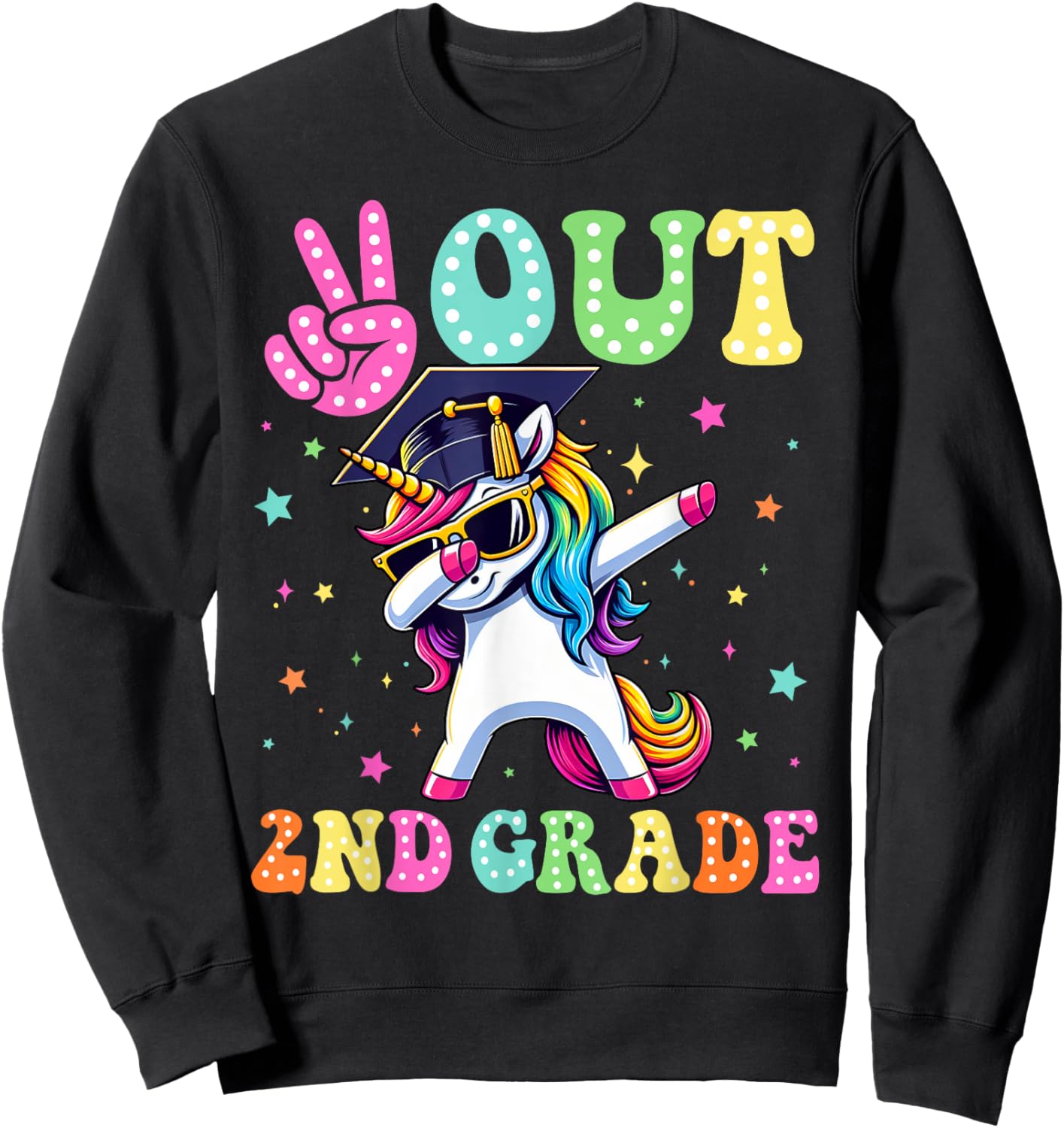 Unicorn Peace Out 2nd Grade Graduate Last Day Of School Kids Sweatshirt - Sweatshirt | Black