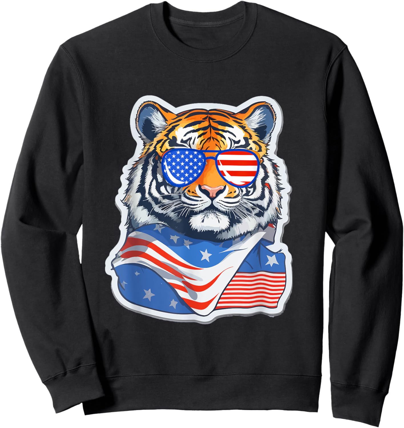 Patriotic Tiger 4th of July Sunglasses American Tiger Funny Sweatshirt - Sweatshirt | Black