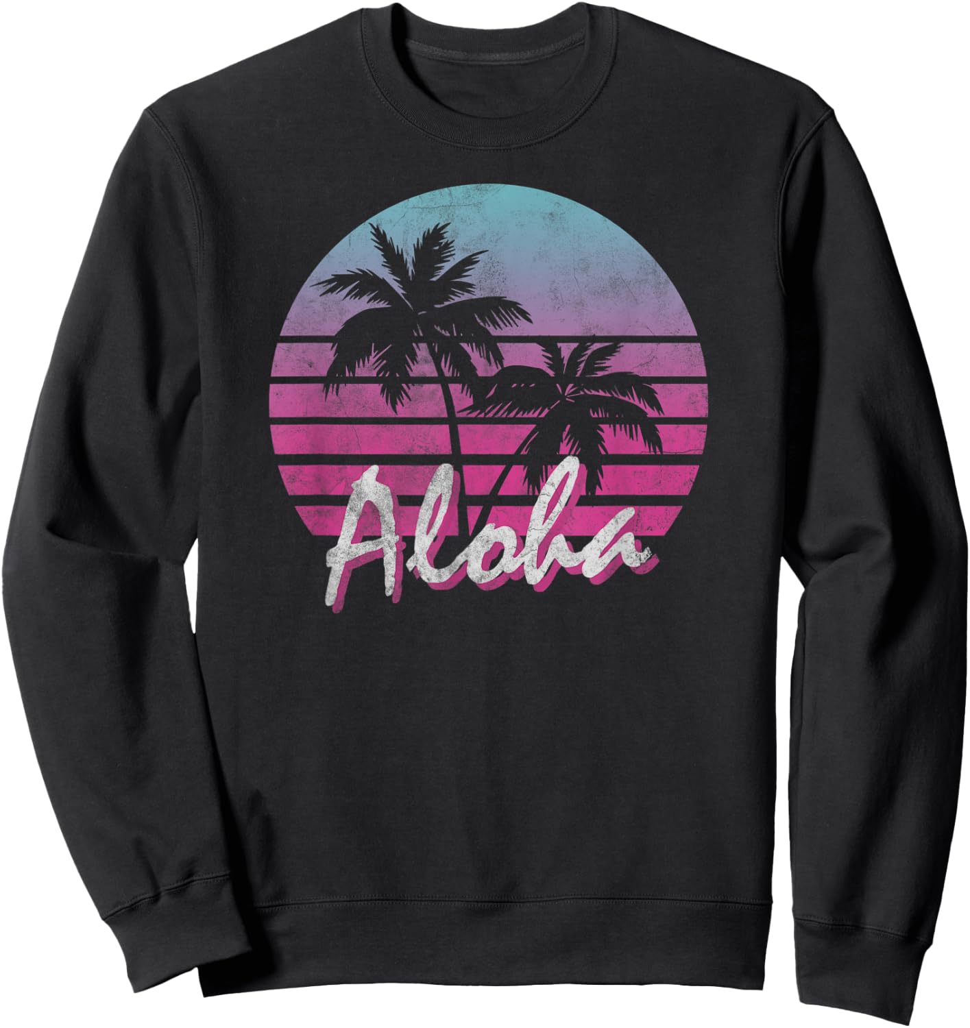 Aloha Hawaii Hawaiian Island Palm Beach Surf Vintage Women Kids Sweatshirt - Sweatshirt | Black