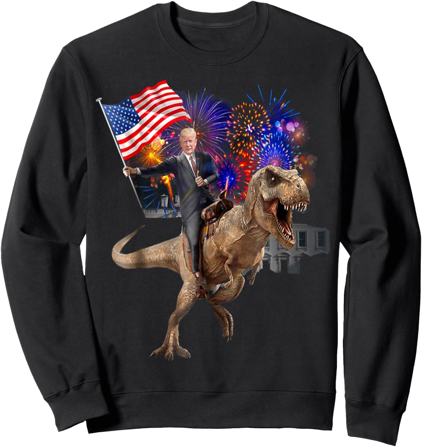 Trump Riding a Dinosaur T-rex Suppor Trump 2020 Sweatshirt - Sweatshirt | Black