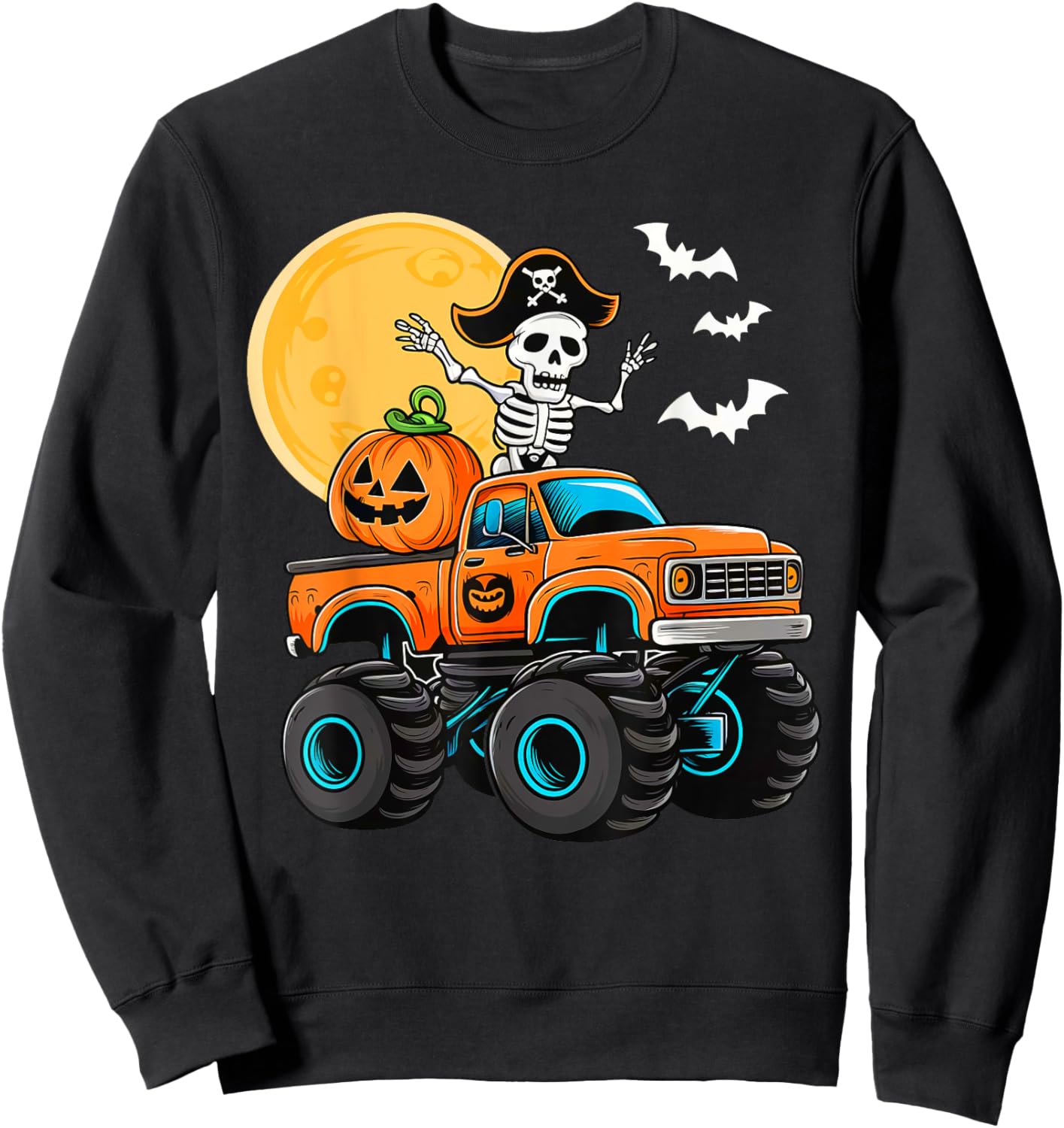 Funny Boys Halloween Monster Truck Skeleton Pirate Toddler Sweatshirt - Sweatshirt | Black