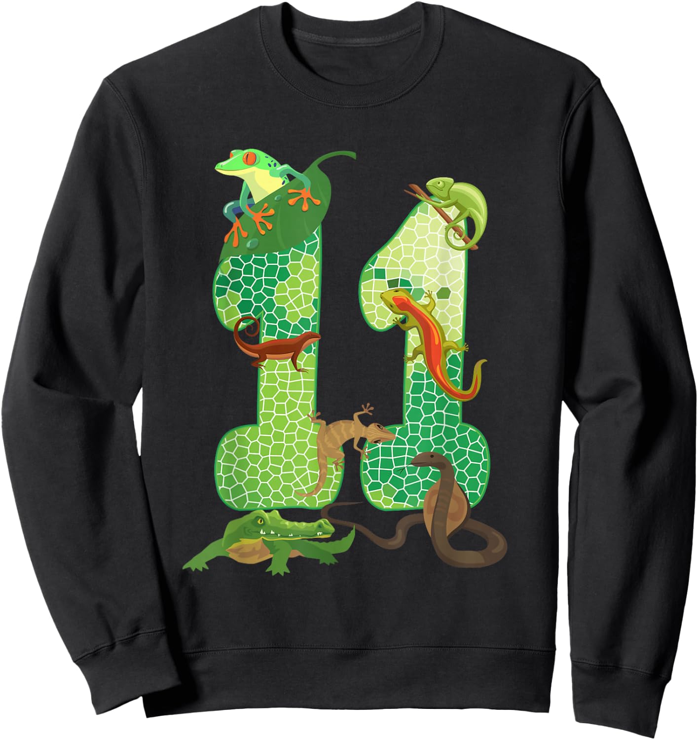 11th Birthday Reptile Themed 11 Year Old Birthday Party Sweatshirt - Sweatshirt | Black