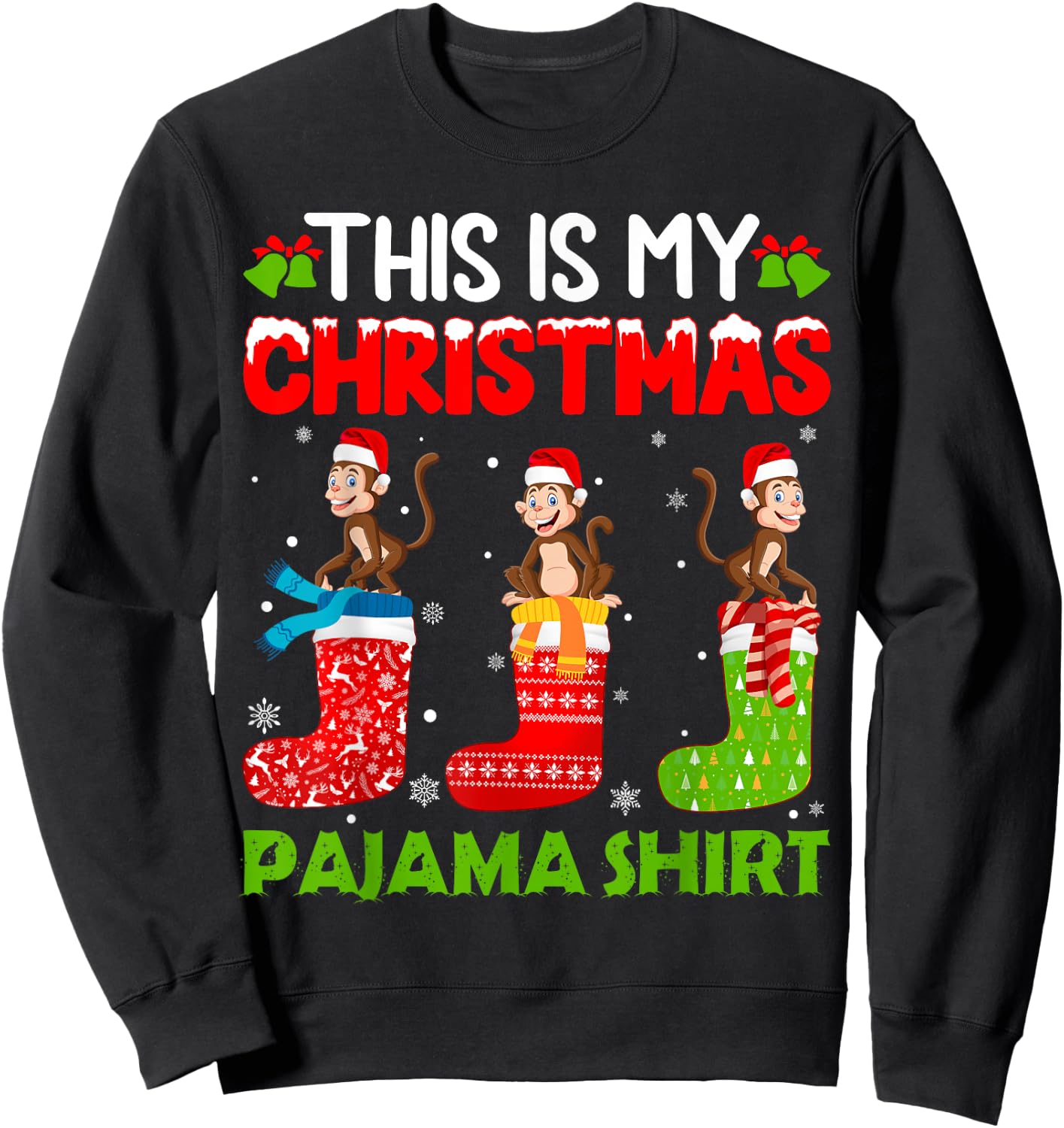 Monkey in Xmas Socks This is My Monkey Christmas Pajama Sweatshirt - Sweatshirt | Black