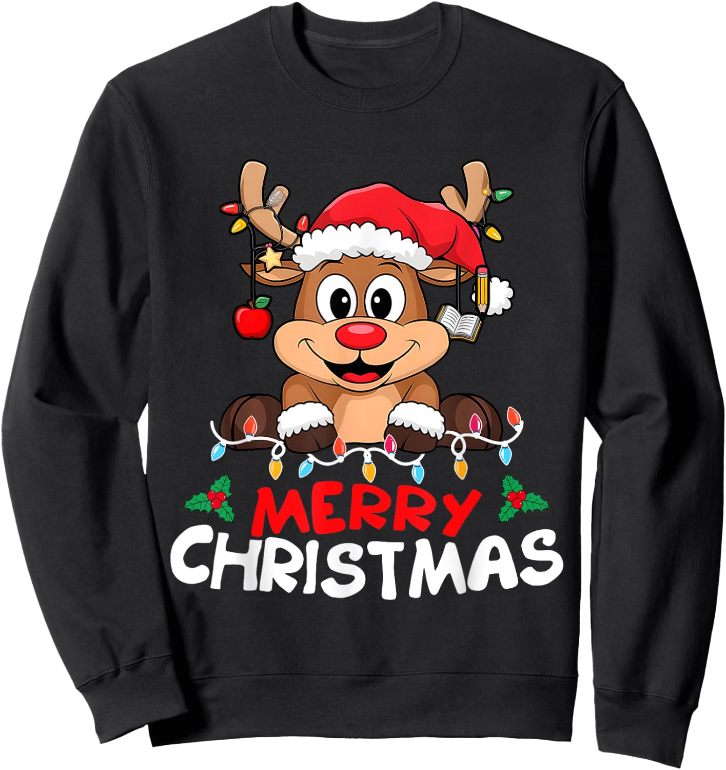Merry Christmas Reindeer Xmas Family Women Men Funny Sweatshirt - Sweatshirt | Black