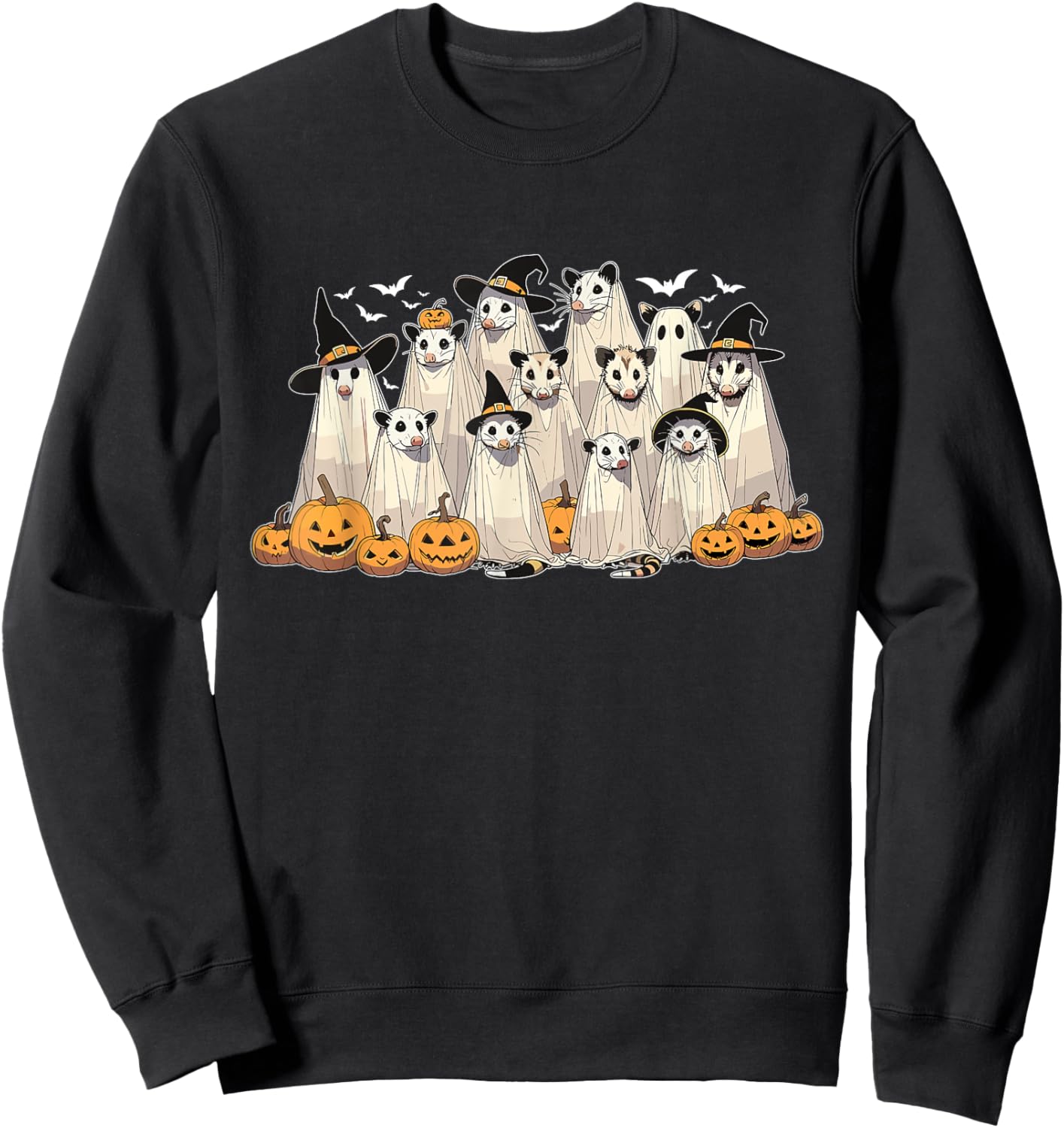 Retro Opossum Ghost Halloween Possum Pumpkin Spooky Season Sweatshirt - Sweatshirt | Black