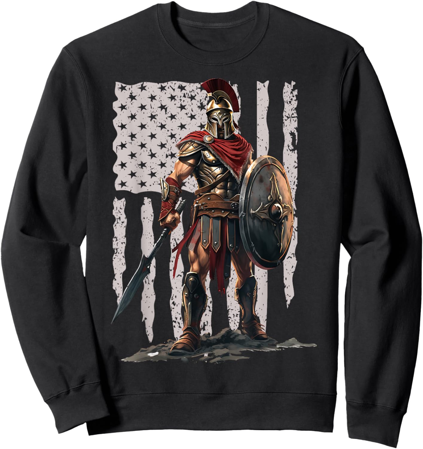 Spartan American Flag Patriotic USA Workout Sweatshirt - Sweatshirt | Black