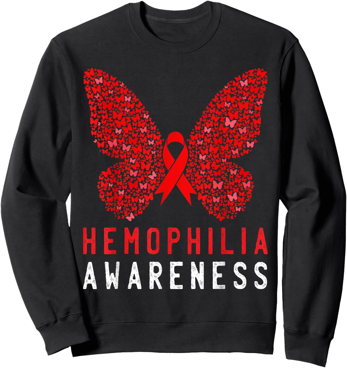 Butterfly Hemophilia Awareness Month Red Ribbon Support Sweatshirt - Sweatshirt | Black