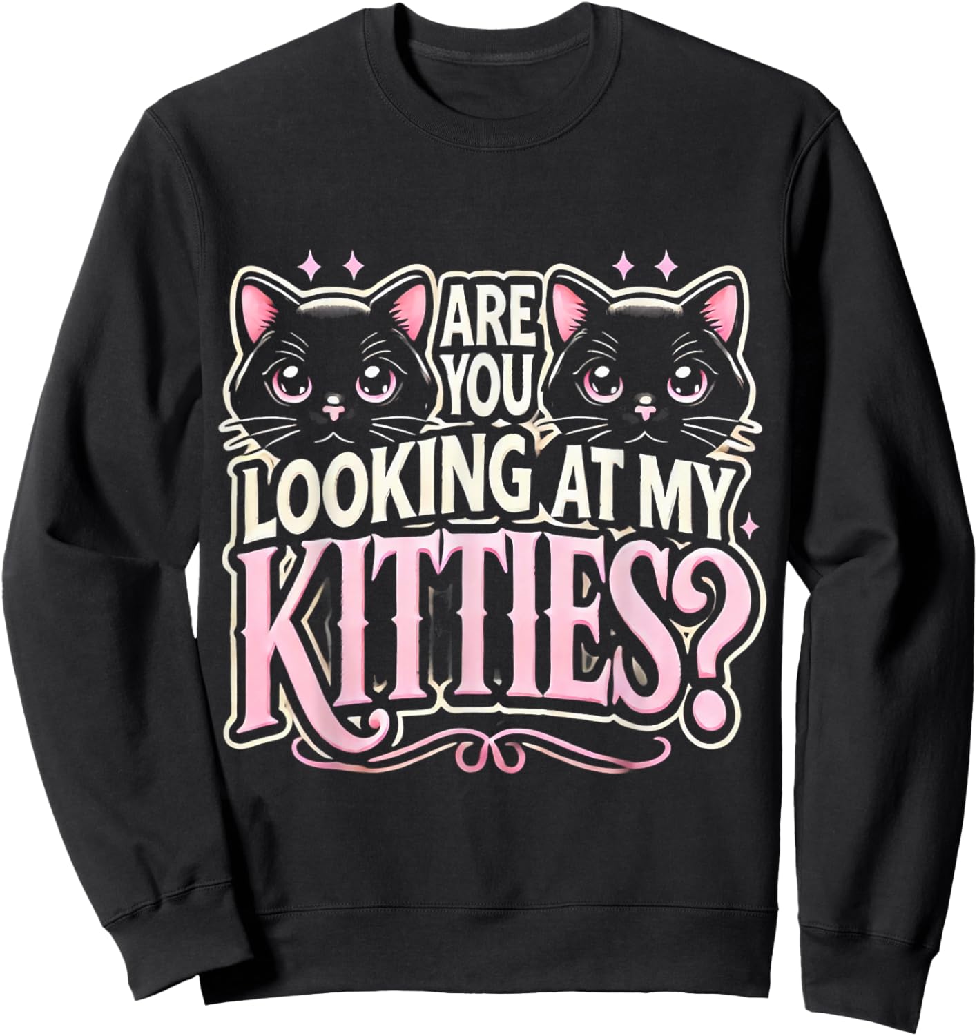 LT862-Looking At My Kitties Cute Cat Lover Funny Pet Sweatshirt - Sweatshirt | Black