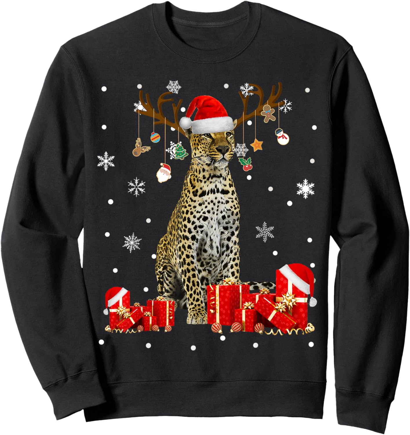 Christmas Cheetah Funny Santa Reindeer Cheetah Lover Gifts Sweatshirt - Sweatshirt | Black