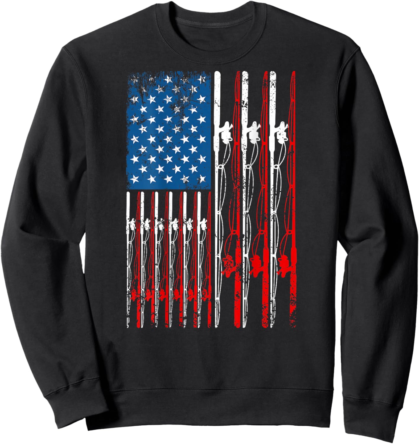 American Flag Fishing Rod Fishing Lover Vintage Fisherman Sweatshirt - Sweatshirt | Black