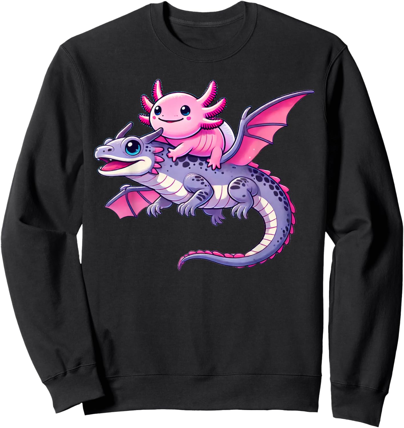 Anime Kawaii Axolotl Dragon Sweatshirt - Sweatshirt | Black