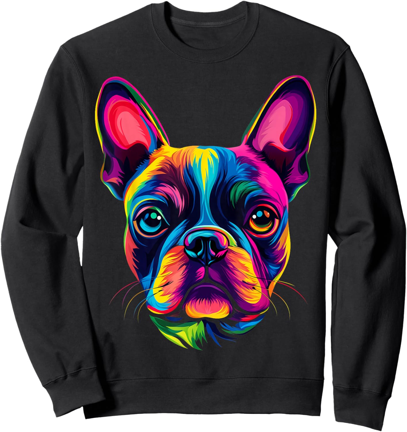 Colorful Boston Terrier Face Cute Dog Lover Men Women Black Sweatshirt - Sweatshirt | Black
