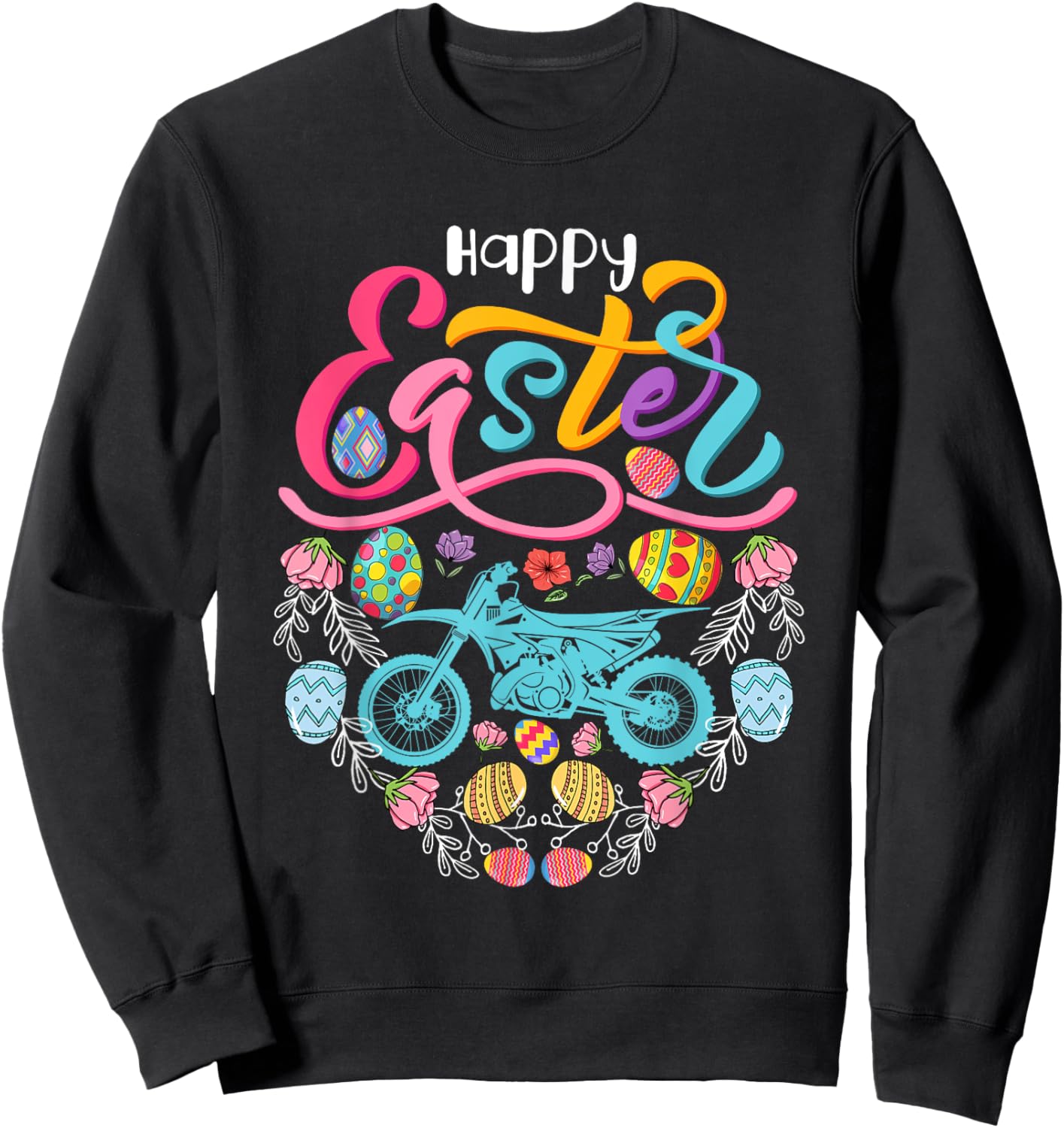 Happy Easter Dirt Bike In Easter Eggs Heart Shape Biker Sweatshirt - Sweatshirt | Black
