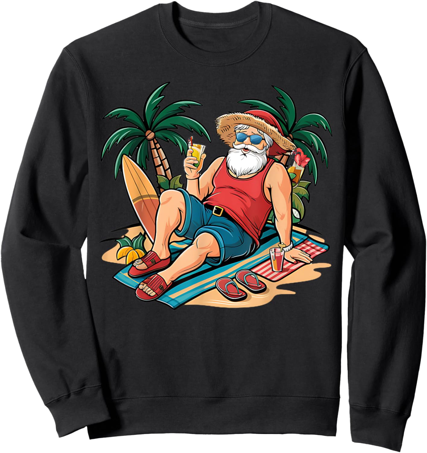 Christmas in July Santa on Beach Hawaiian Summer Vacation Men Women Kids Sweatshirt - Sweatshirt | Black