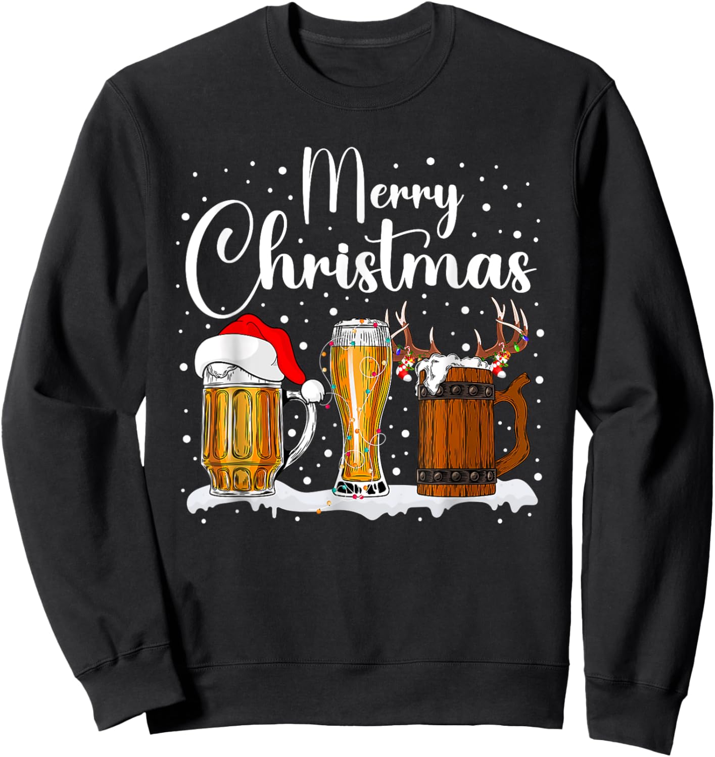 Christmas Pajamas Men Women Christmas Sweater Beer Glasses Sweatshirt - Sweatshirt | Black