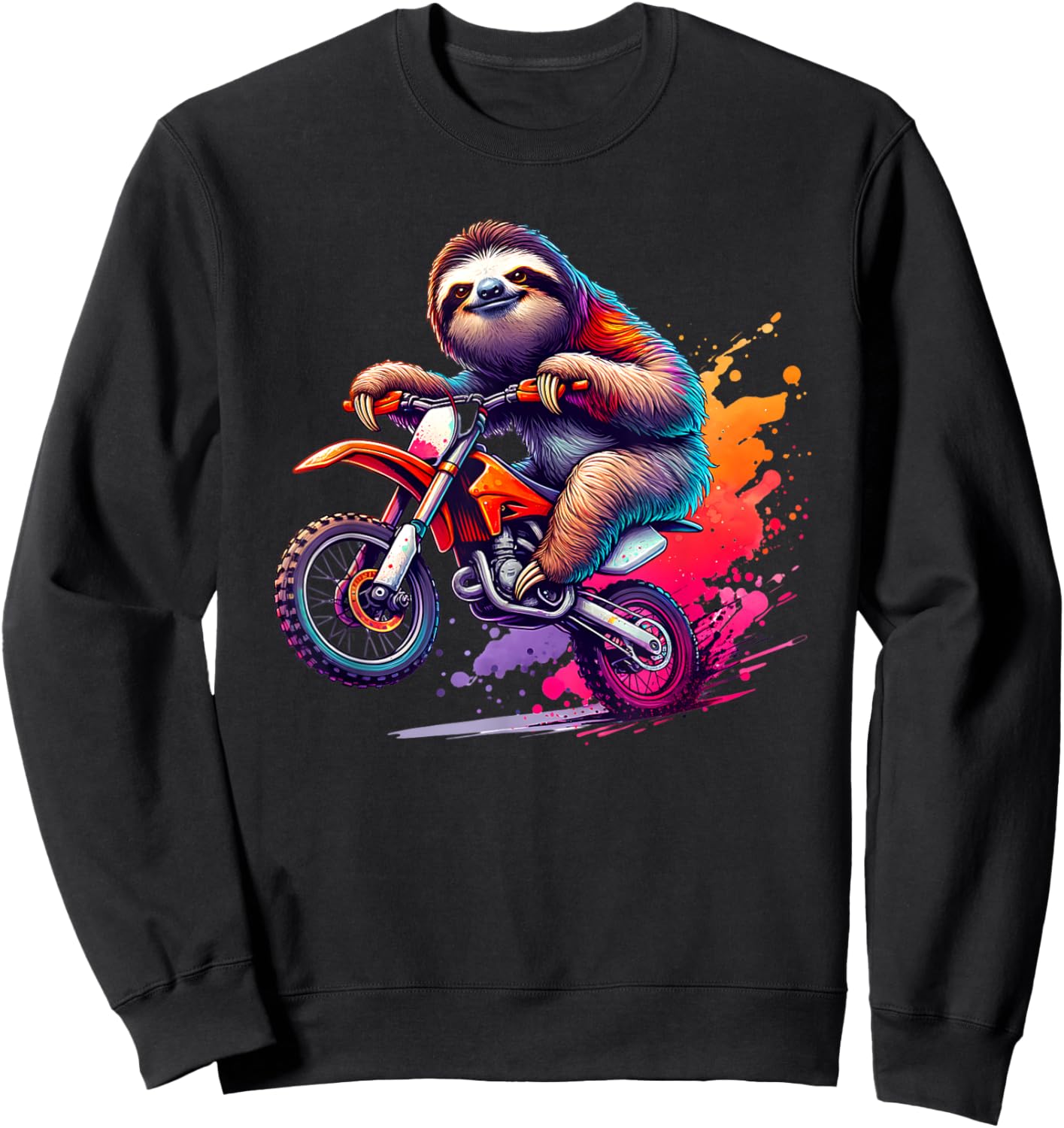 Unique Sloth Riding Motocross Enduro Motorcycle Art Sweatshirt - Sweatshirt | Black