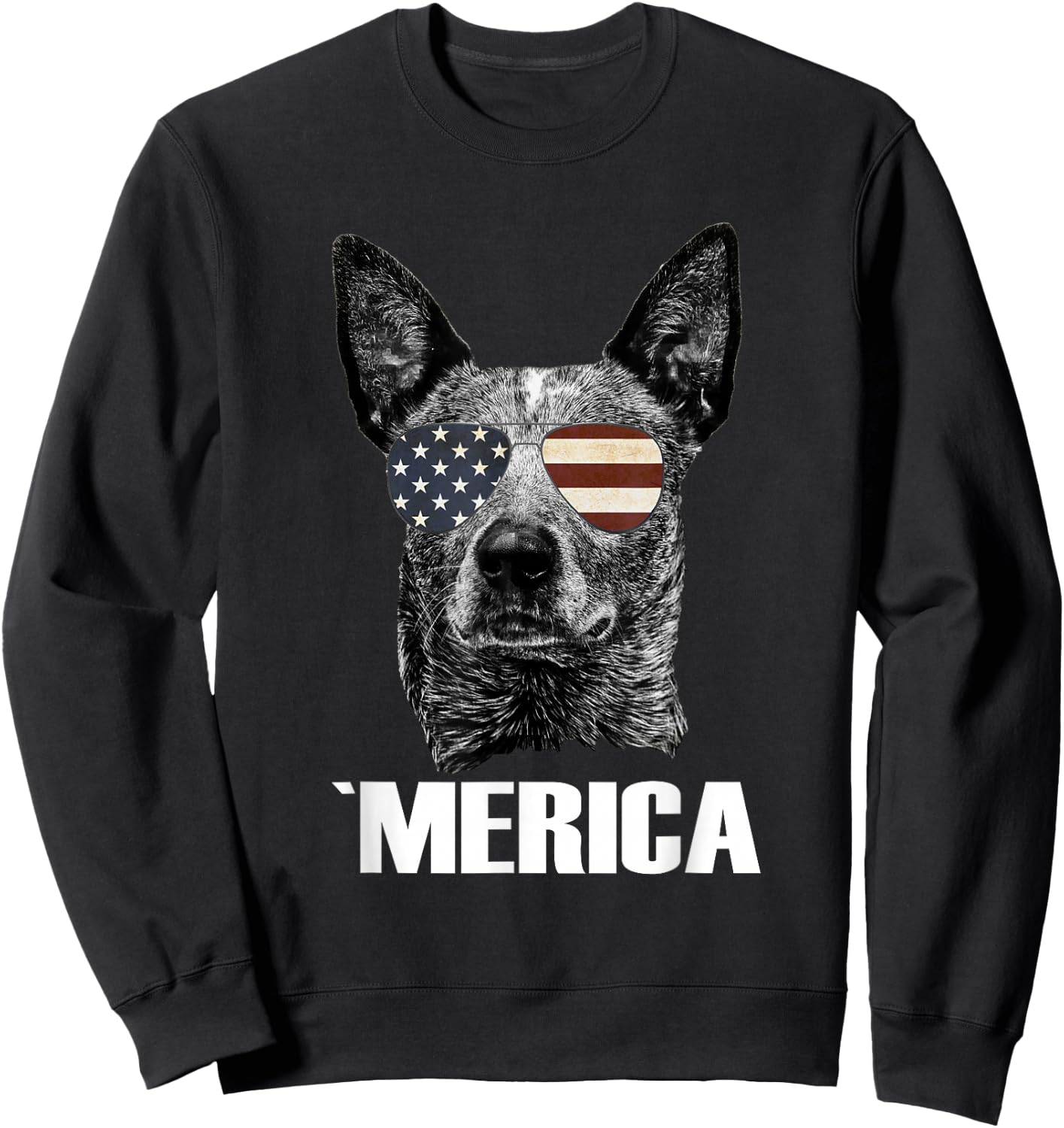 4th July Blue Heeler Dog Merica Patriotic USA Flag Cute Sweatshirt - Sweatshirt | Black