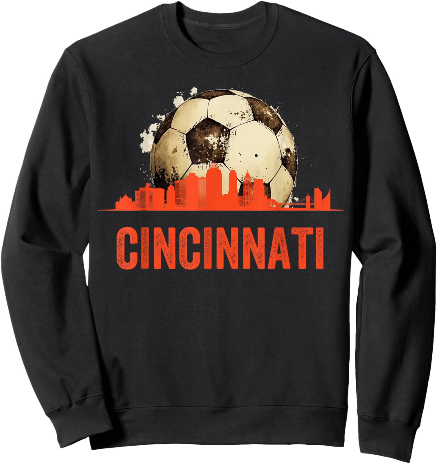 Cincinnati Soccer Queen City Skyline Futbol Fan Sweatshirt - Sweatshirt | Black