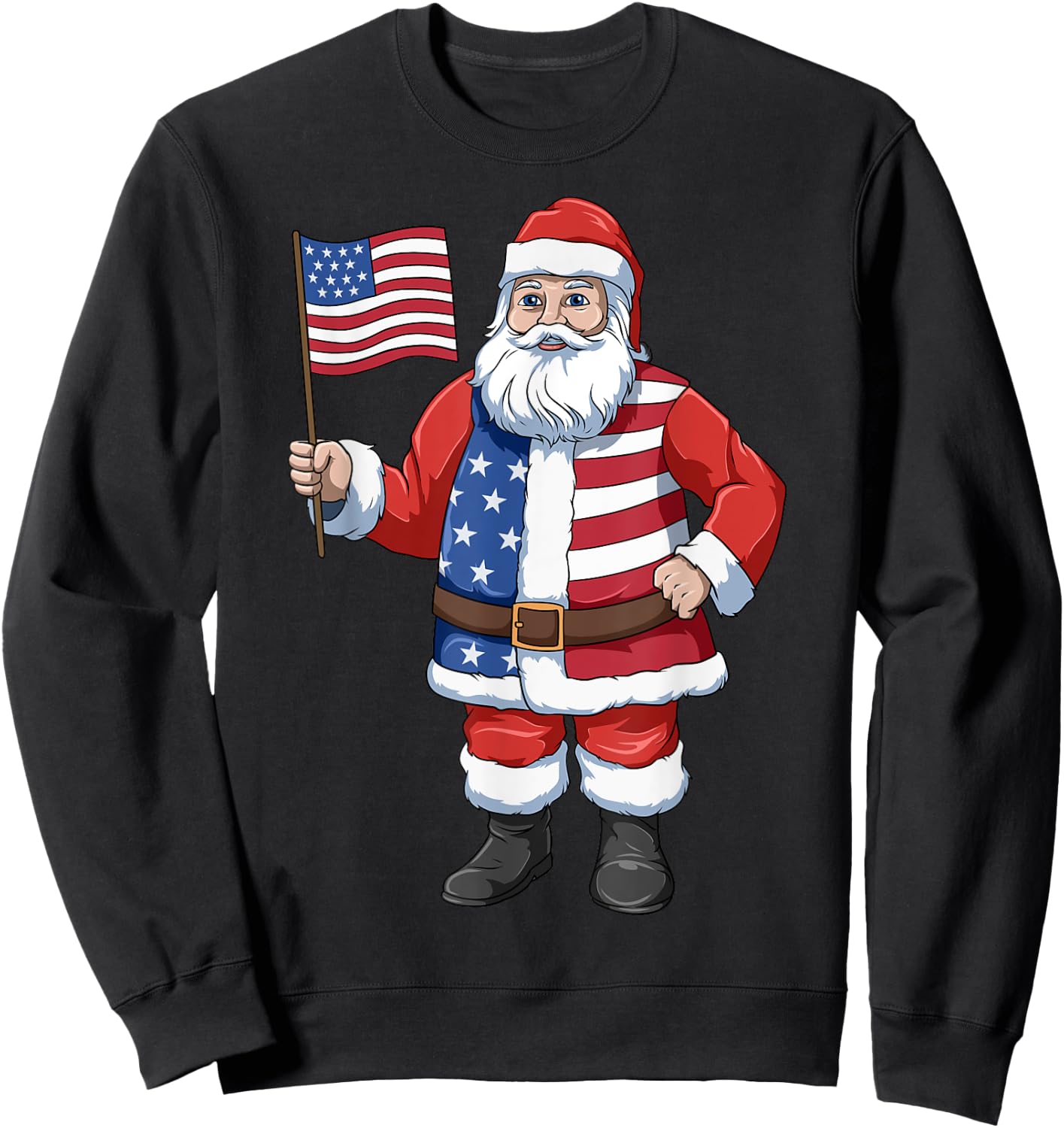 Patriotic Santa American 4th of July Santa American Flag Sweatshirt - Sweatshirt | Black