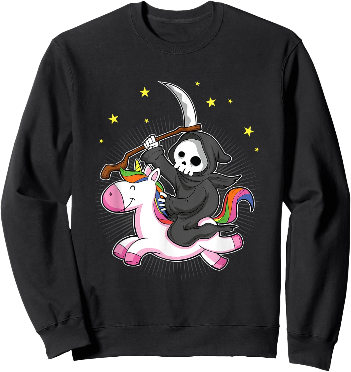 Death Metal Rock Music Halloween Grim Reaper Riding Unicorn Sweatshirt - Sweatshirt | Black