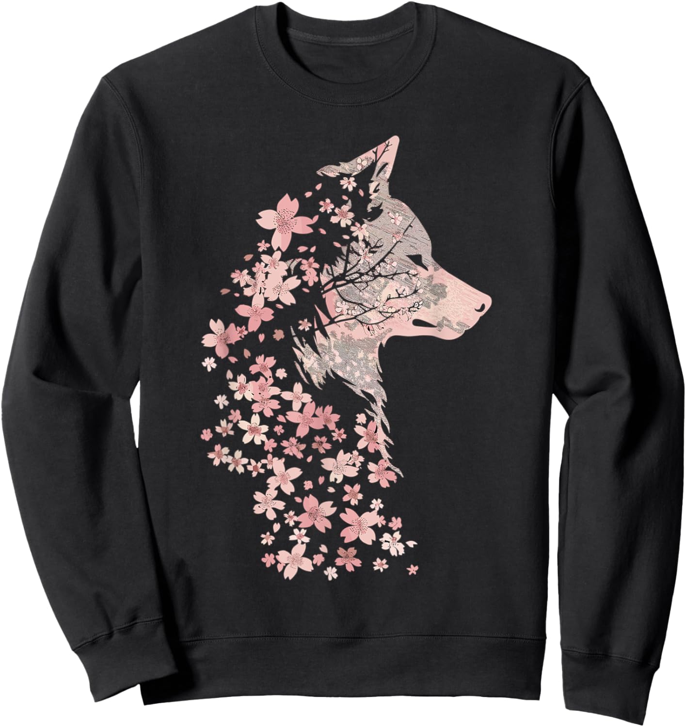 Wolf Lover Cherry Blossom Wolves Animal Wildlife Sweatshirt - Sweatshirt | Black