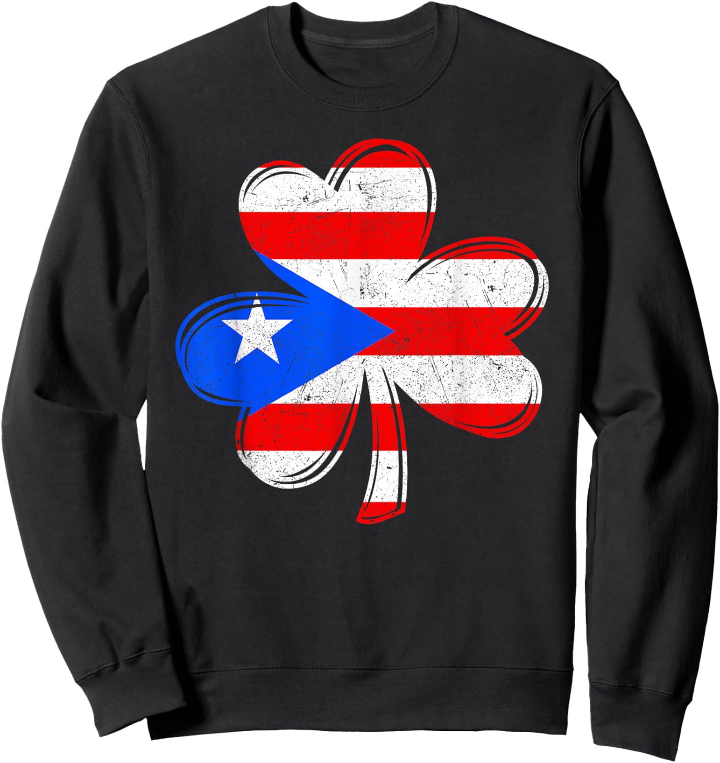Puerto Rico Flag Shamrock Irish Patriotic Patricks Day Retro Sweatshirt - Sweatshirt | Black