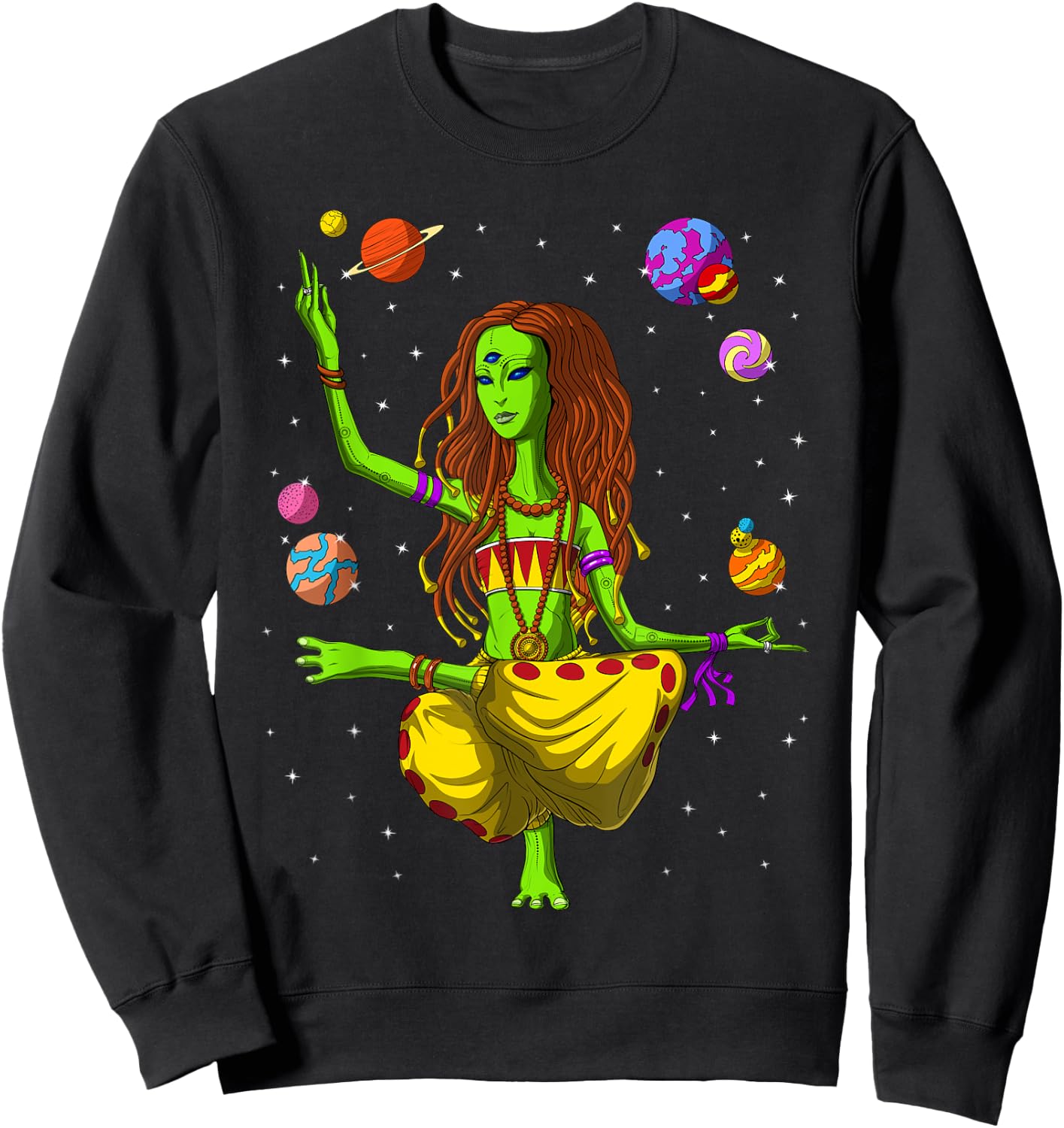 Hippie Alien Yoga Zen Meditation Psychedelic Spiritual Women Sweatshirt - Sweatshirt | Black