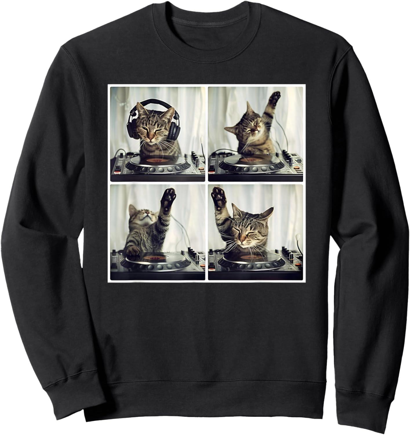 EDM DJ Cat Animal On Decks House Music Cat DJ Sweatshirt - Sweatshirt | Black