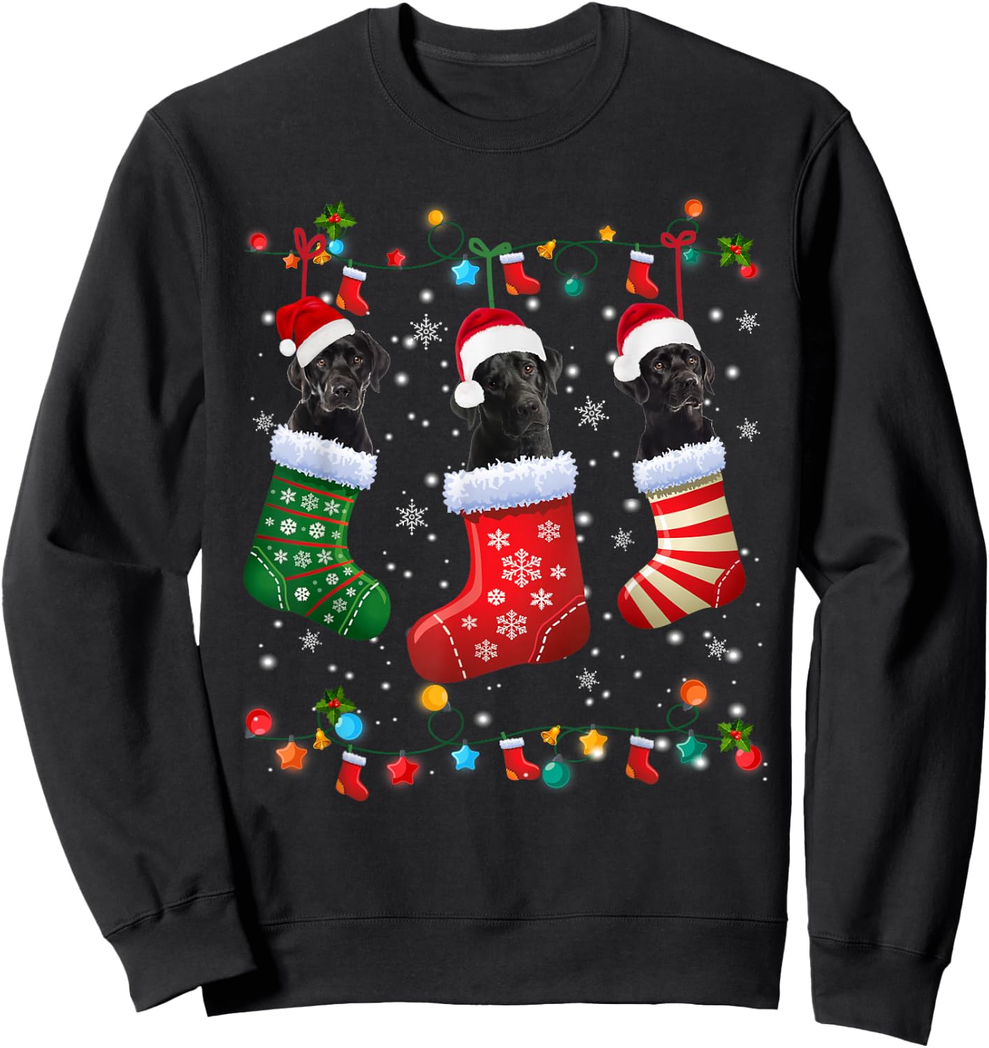 Christmas Socks Pajama Black Lab Labrador Dog Puppy Lover Sweatshirt - Sweatshirt | Black