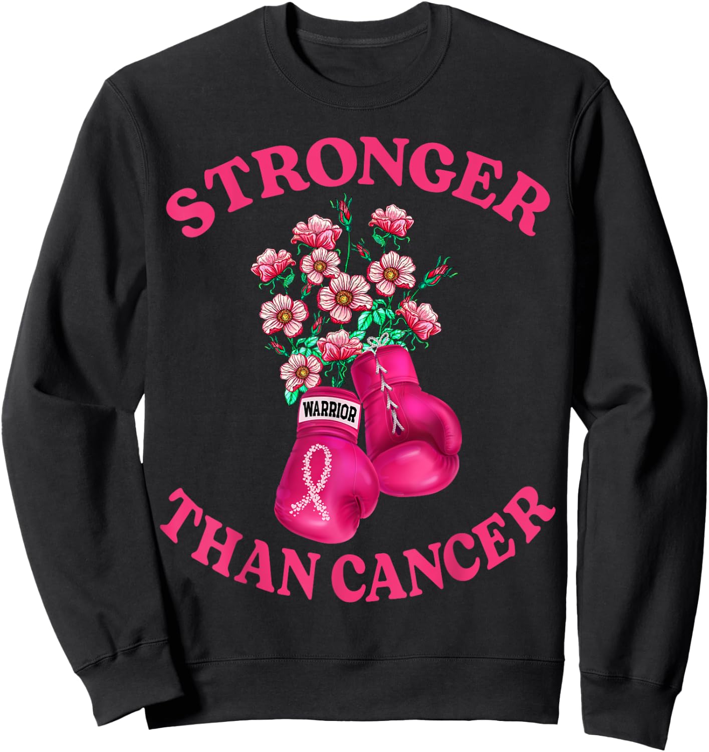 Stronger Than Cancer Boxing Gloves Pink Ribbon Breast Cancer Sweatshirt - Sweatshirt | Black