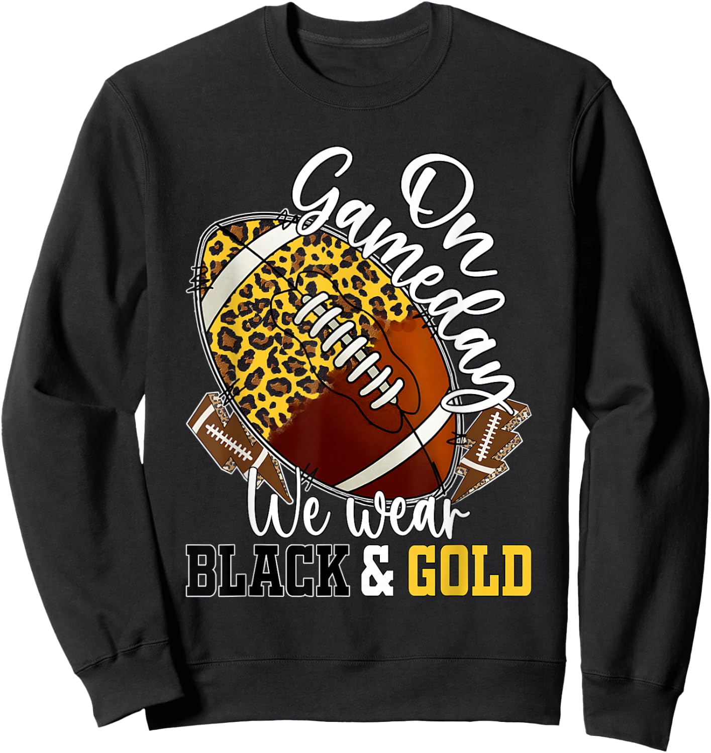 On Gameday Football We Wear Black And Gold School Spirit Sweatshirt - Sweatshirt | Black