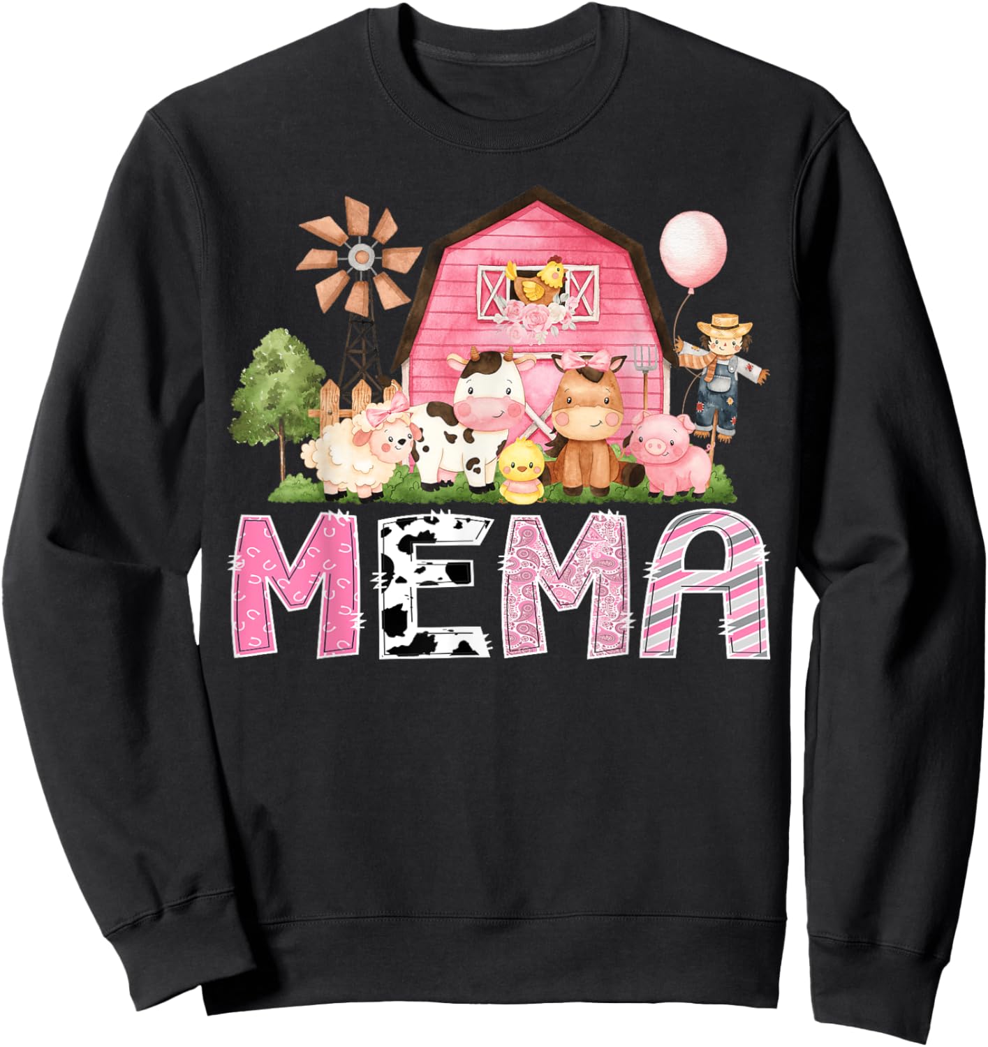Mema Pink Farm Cow Birthday Girl Matching Family Sweatshirt - Sweatshirt | Black