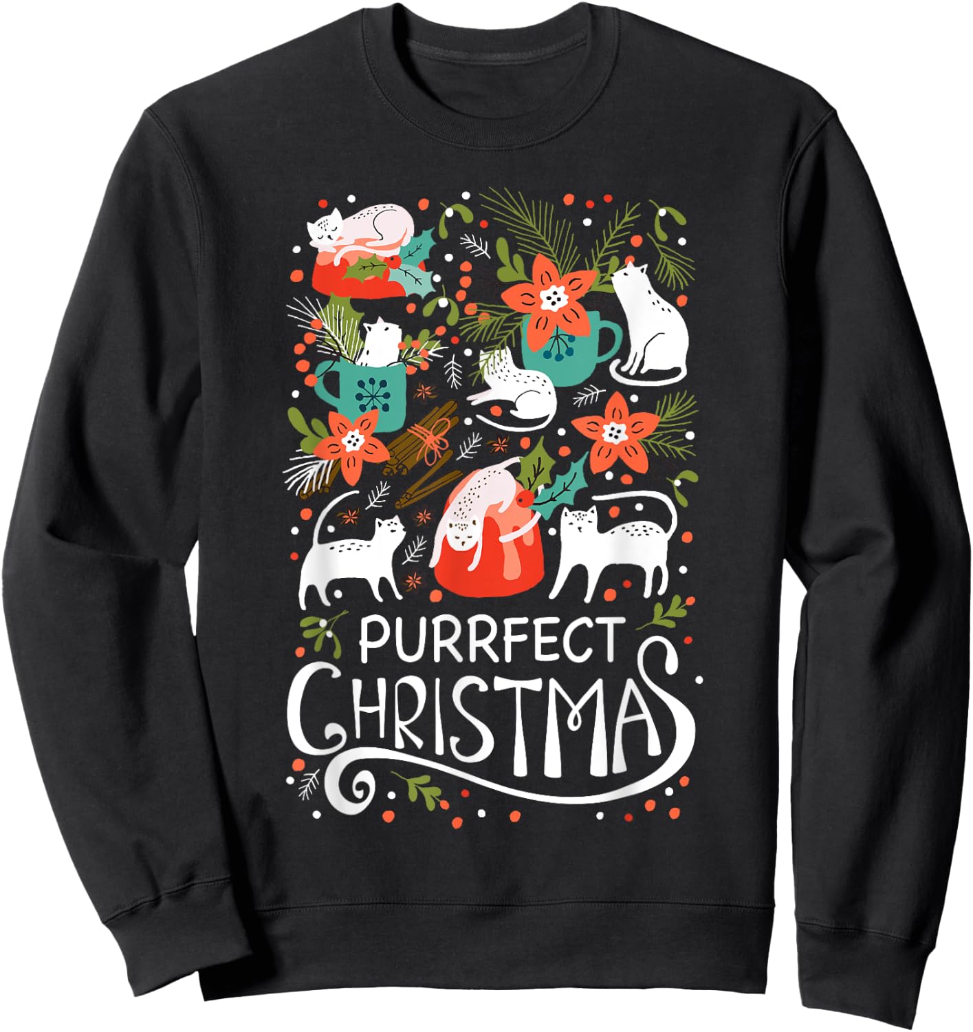 Cute Purrfect Christmas Cat Xmas Cat Lover Gift Men Women Kids Sweatshirt - Sweatshirt | Black