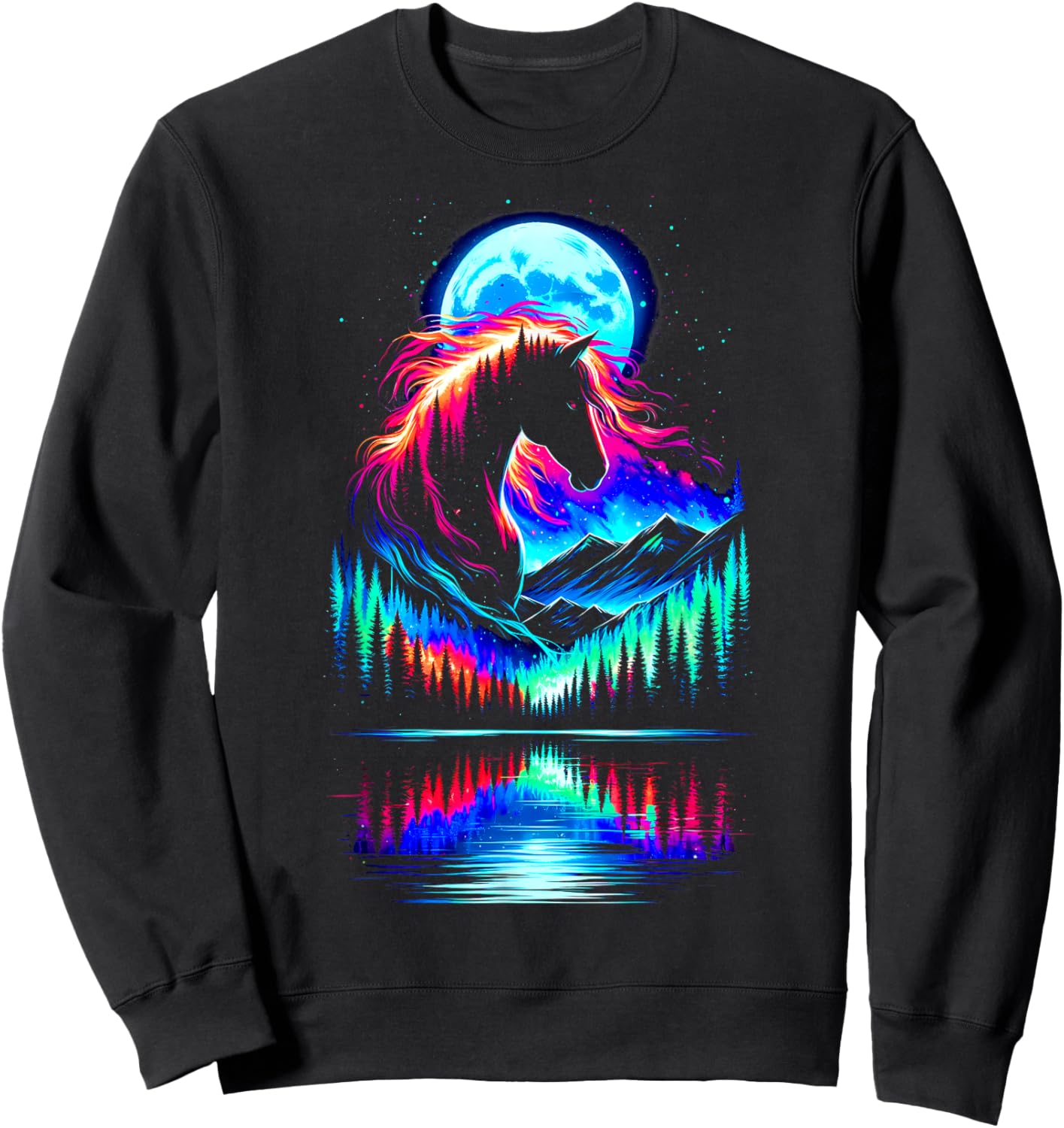 Colorful Horse Spirit Animal Cool Illustration Art Sweatshirt - Sweatshirt | Black