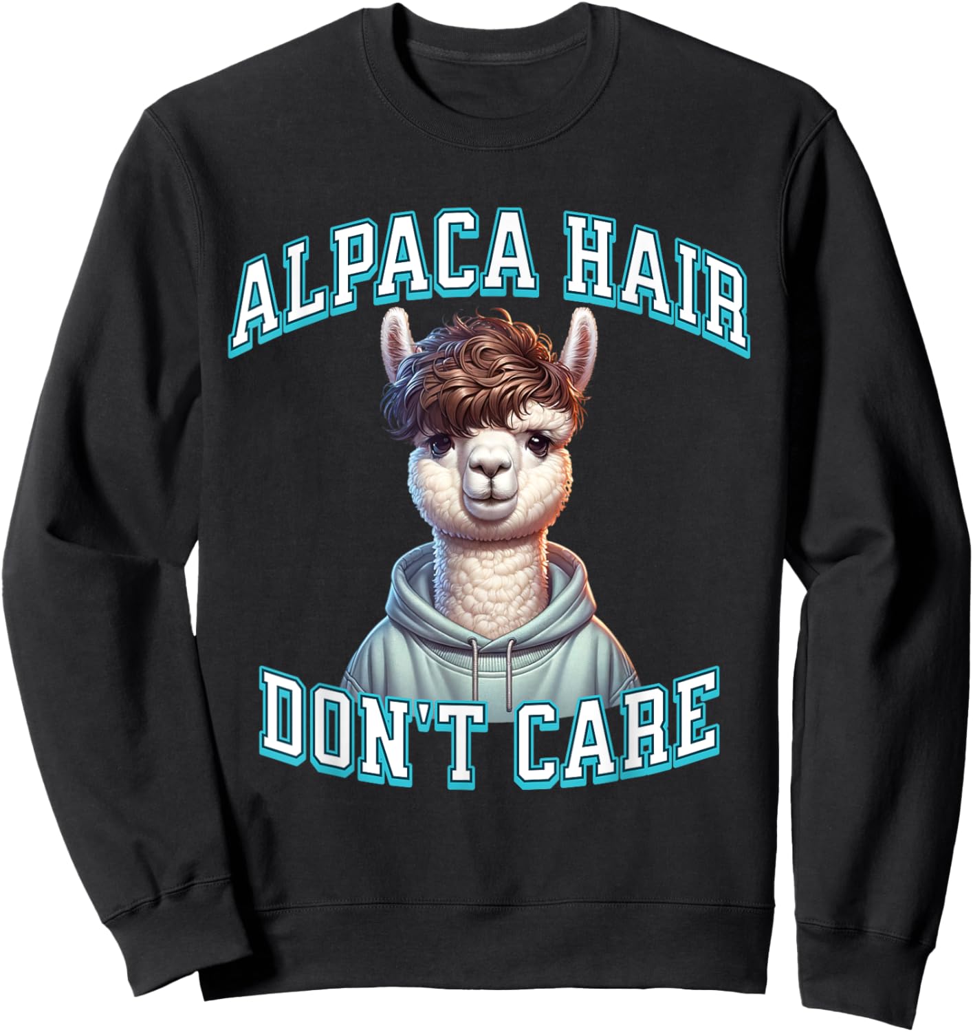 Alpaca Hair Gen Z Trendy Broccoli Haircut Perm Funny Meme Sweatshirt - Sweatshirt | Black