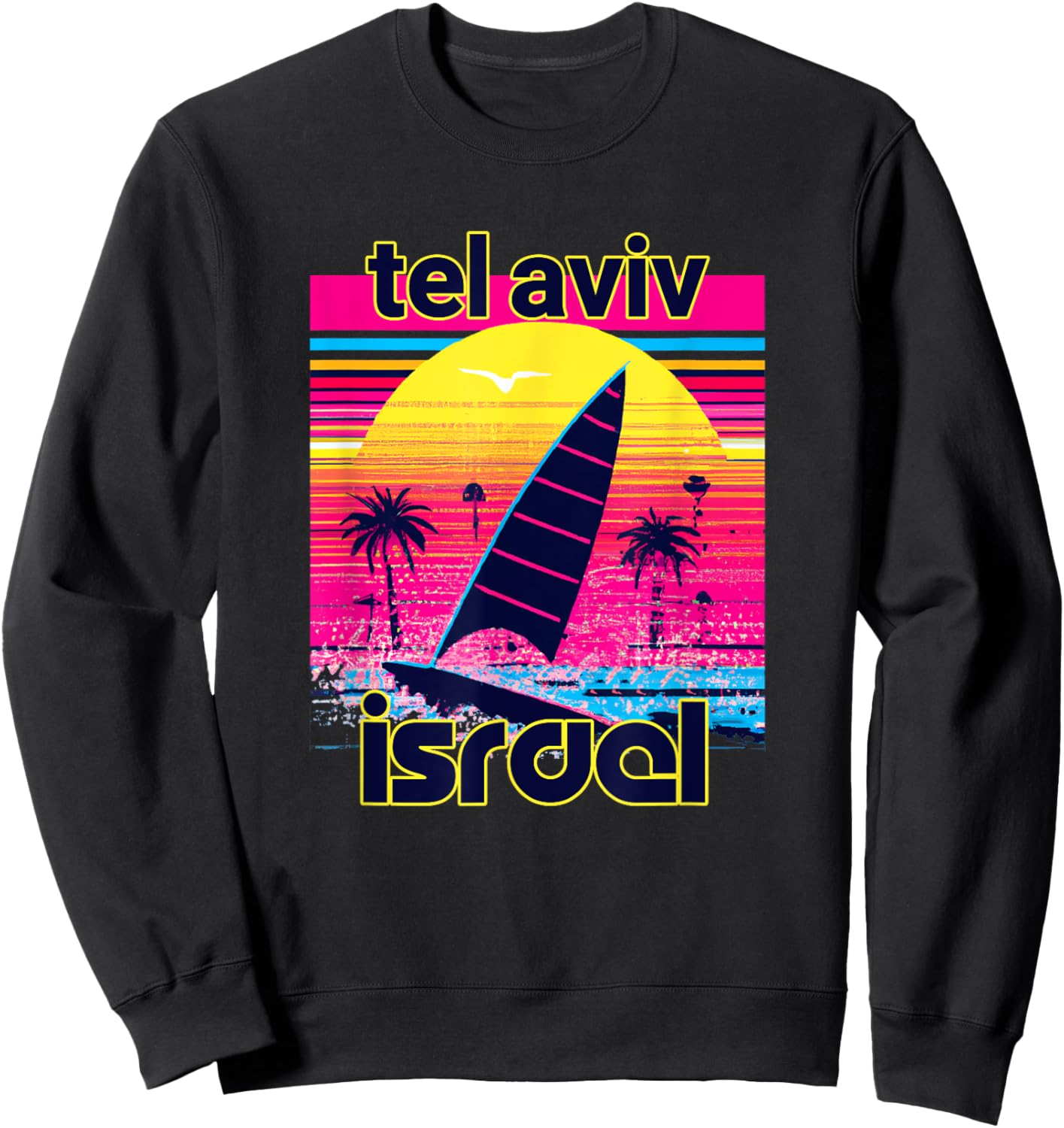 Tel Aviv Retro 80s Style Souvenir Beach Men Women Girls Kids Sweatshirt - Sweatshirt | Black