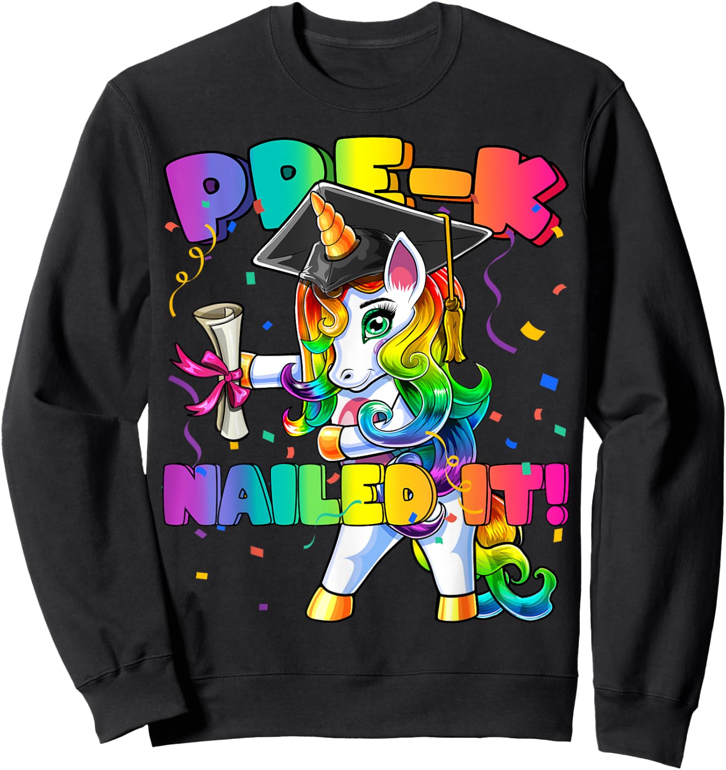 Flossing Unicorn Pre-K Graduation Cap Diploma Gift Girls Sweatshirt - Sweatshirt | Black