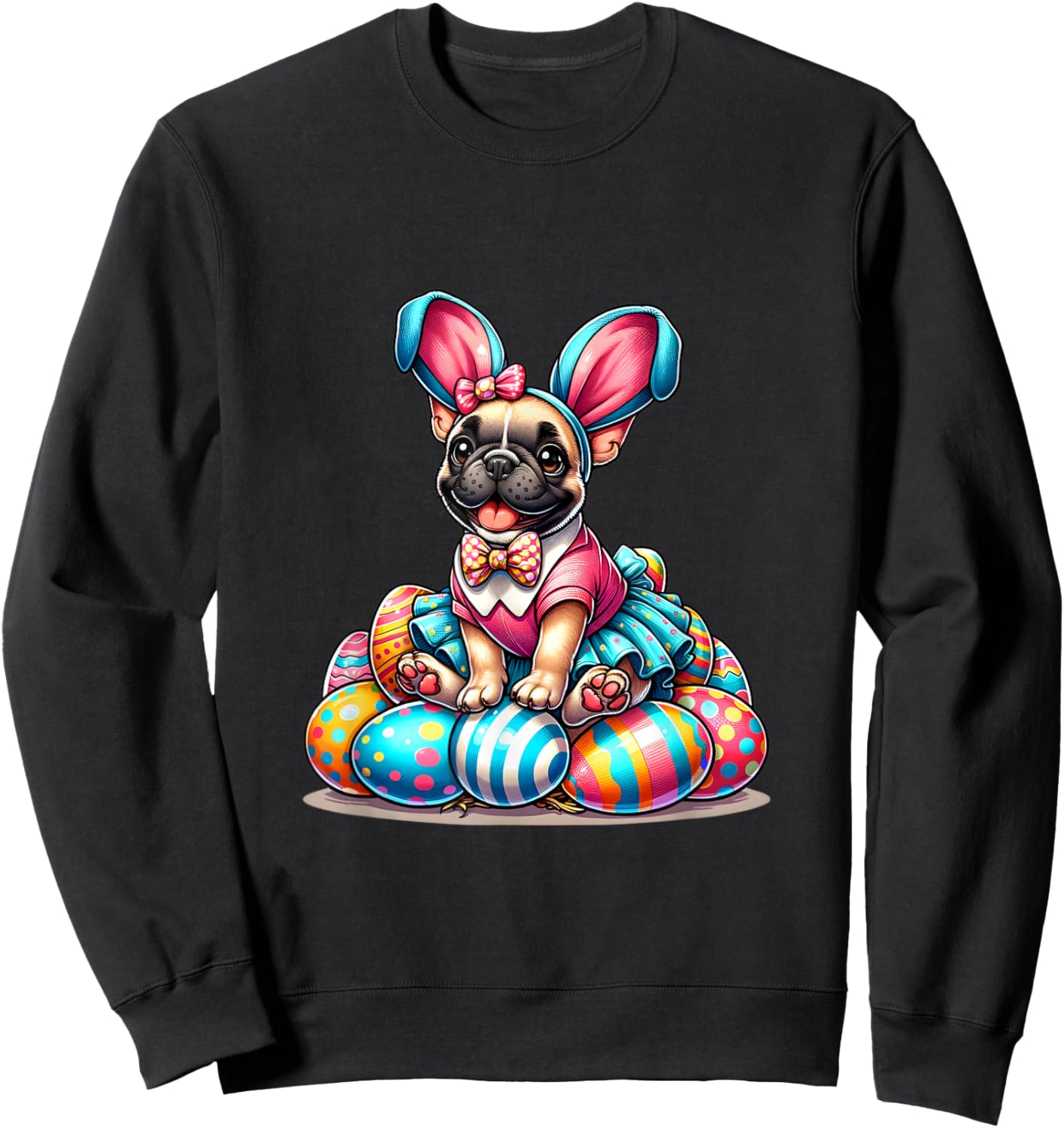Funny Easter Day French bulldog Bunny Costume Women Kids Sweatshirt - Sweatshirt | Black