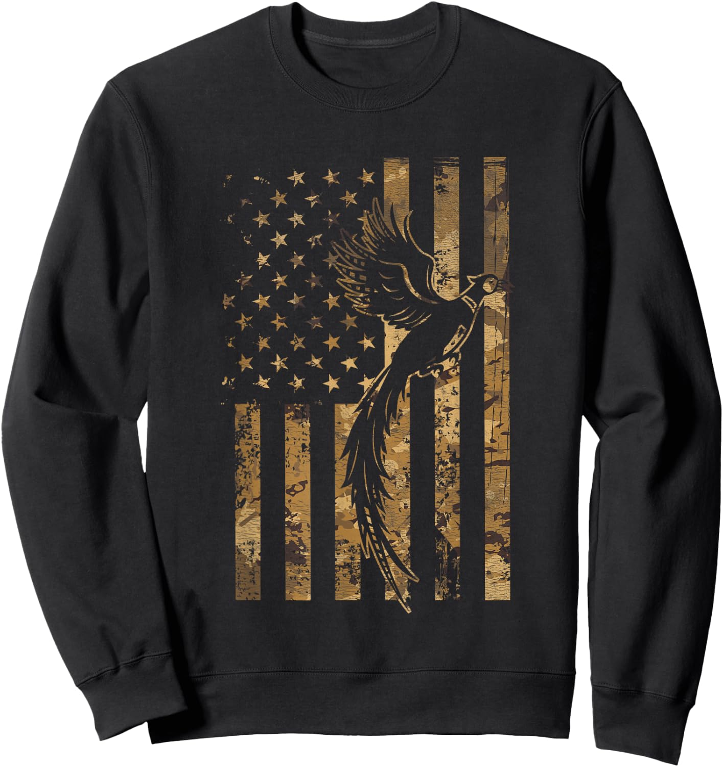 Pheasant Bird Hunter American Flag Camouflage Pheasant Hunt Sweatshirt - Sweatshirt | Black