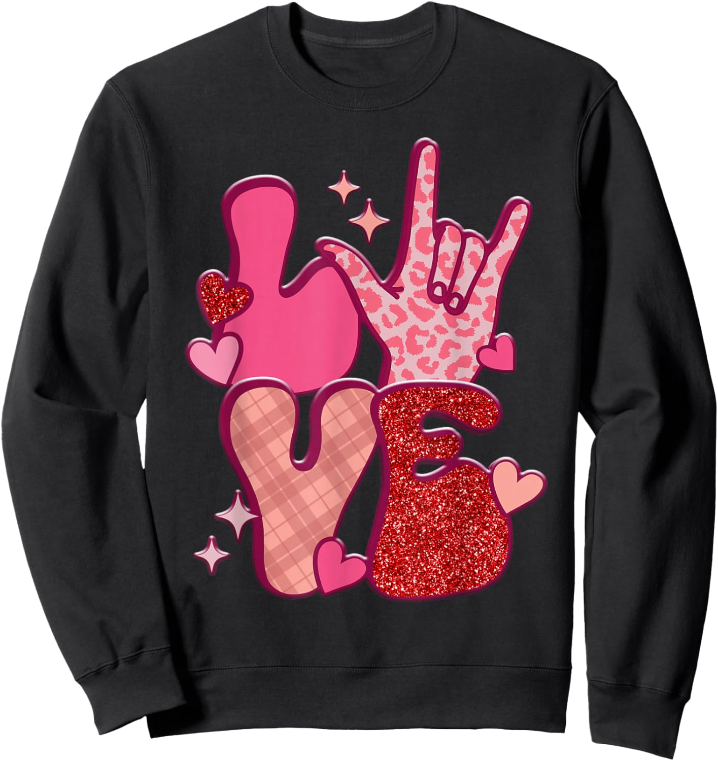 Retro Sign Language Valentines Day LOVE ASL Finger Spelling Sweatshirt - Sweatshirt | Black