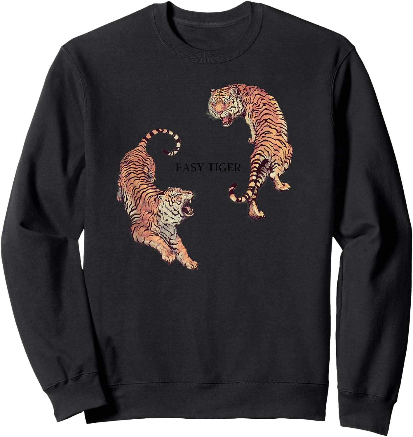 Vintage Easy Tiger Graphic, Chinese Tiger Aesthetic Sweatshirt - Sweatshirt | Black