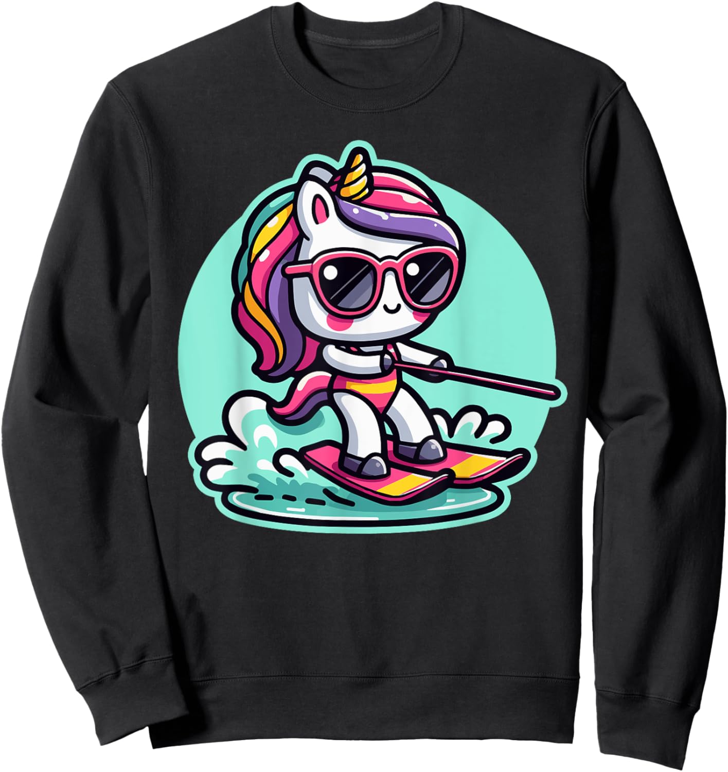 Waterski Girl Waterskier Unicorn Waterski Sweatshirt - Sweatshirt | Black